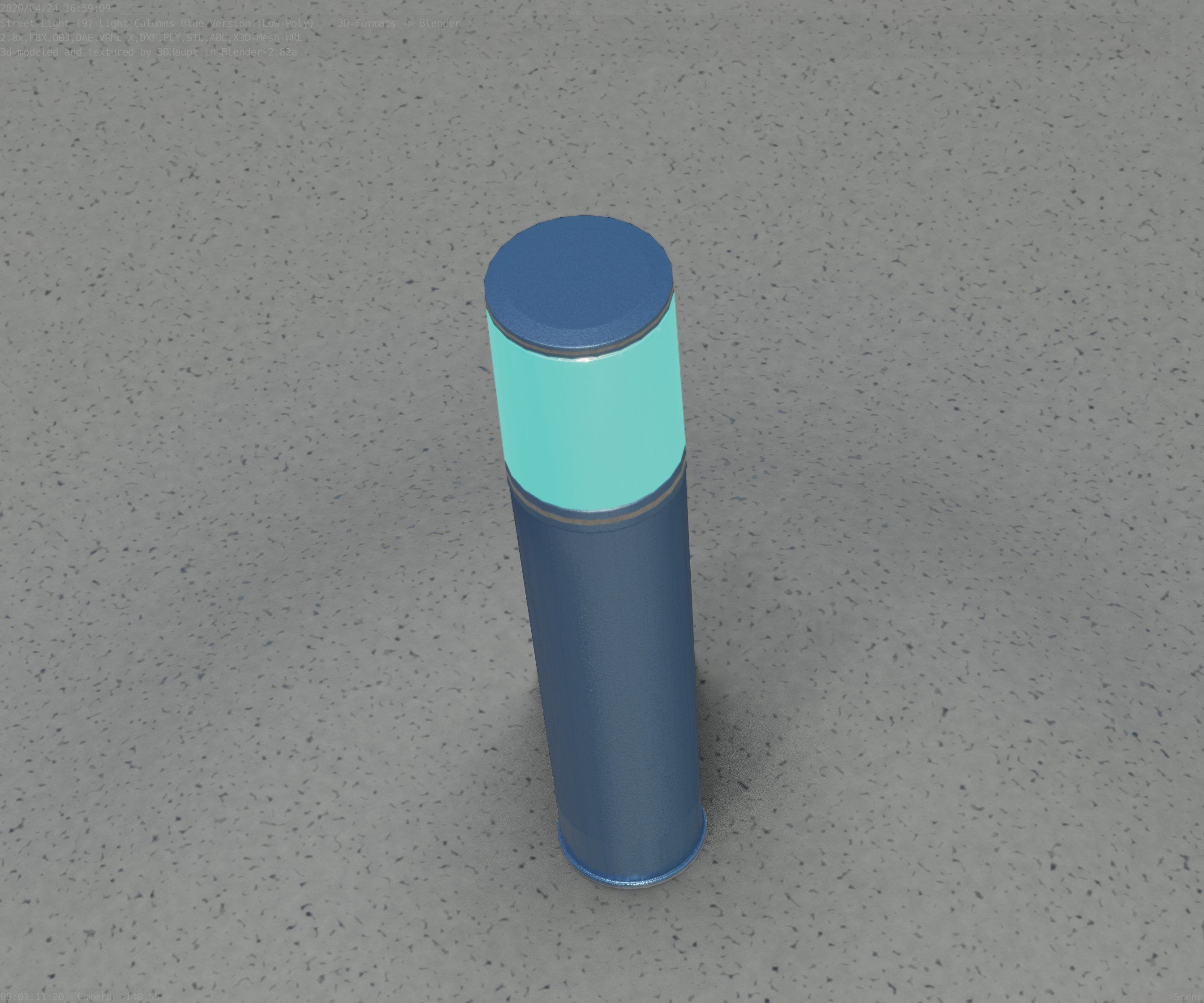 Low-Poly Blue Light Column 18 - Street Light Set-9 Low-poly 3D model_24
