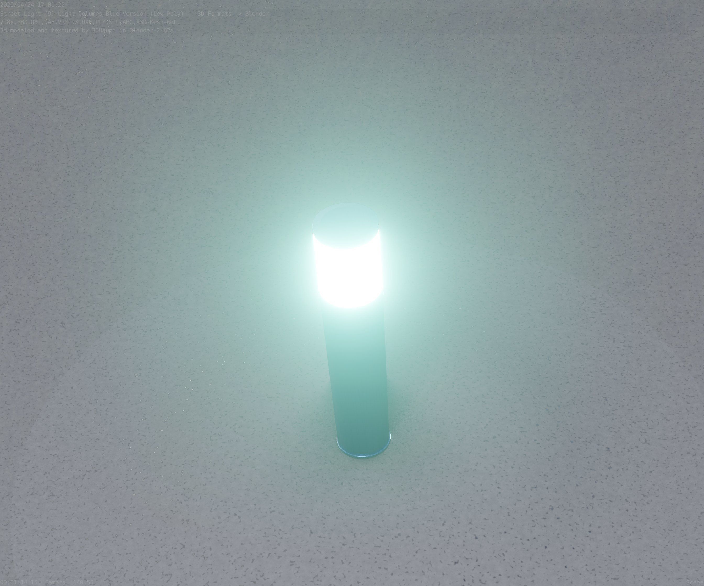 Low-Poly Blue Light Column 18 - Street Light Set-9 Low-poly 3D model_91