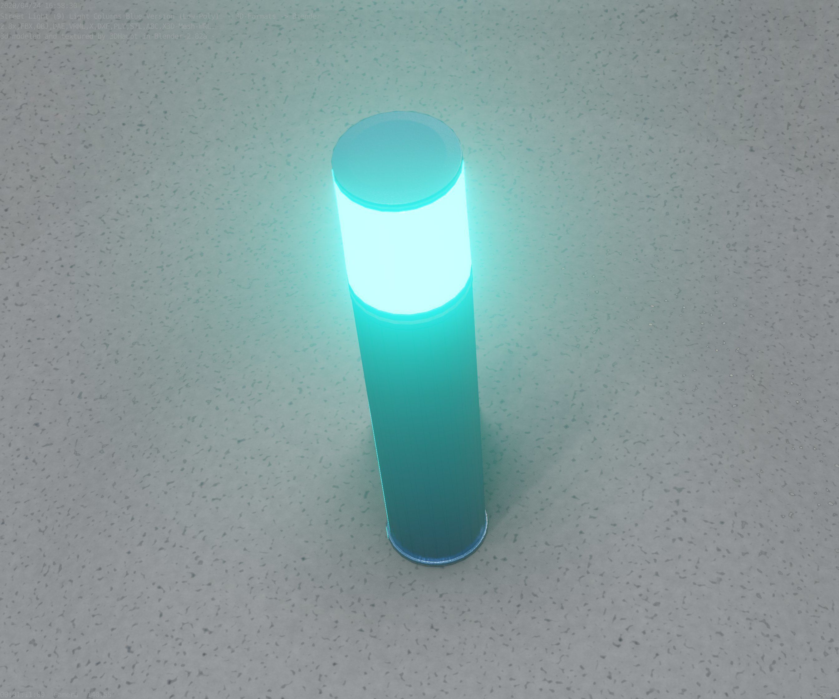 Low-Poly Blue Light Column 18 - Street Light Set-9 Low-poly 3D model_5