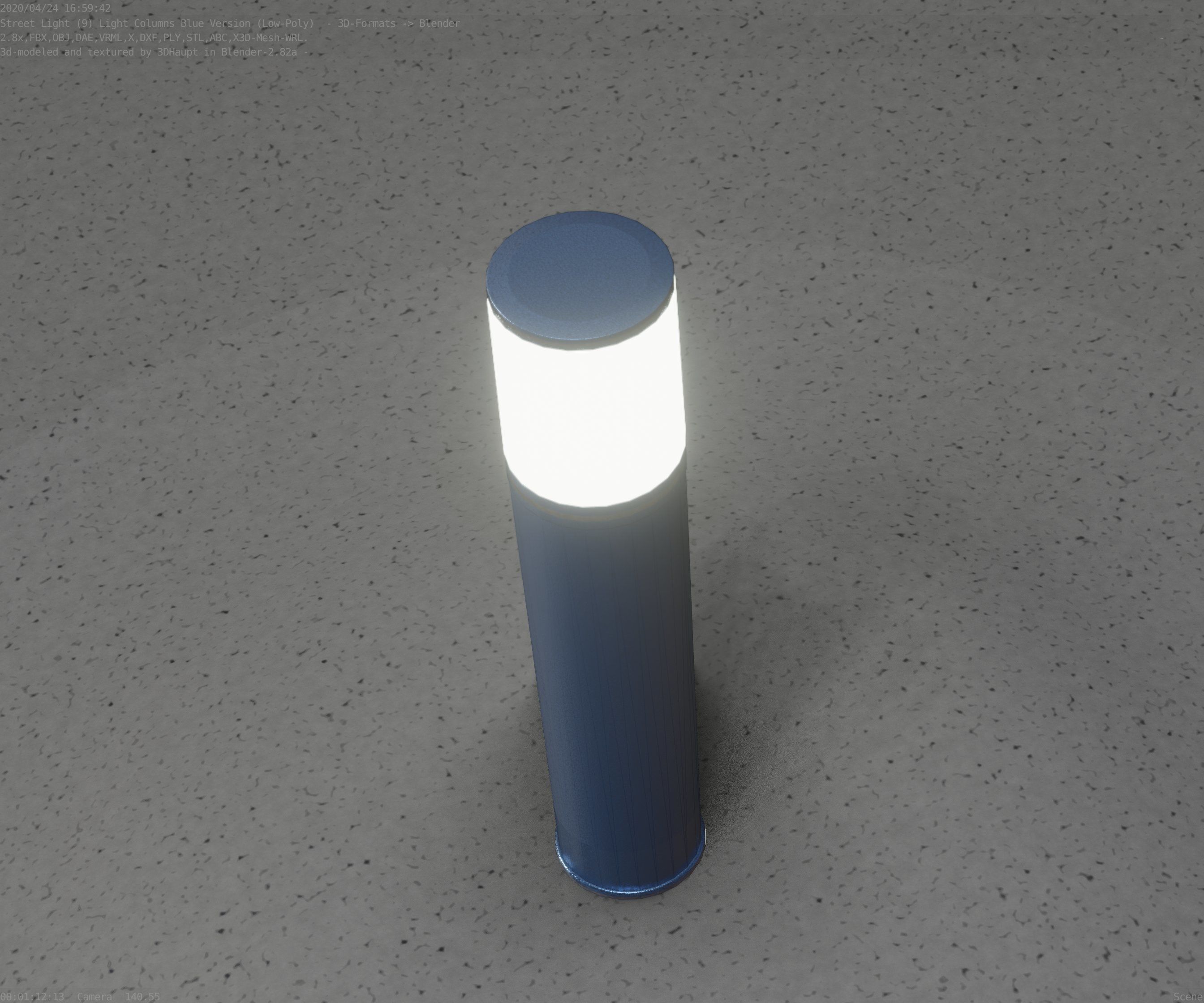 Low-Poly Blue Light Column 18 - Street Light Set-9 Low-poly 3D model_41