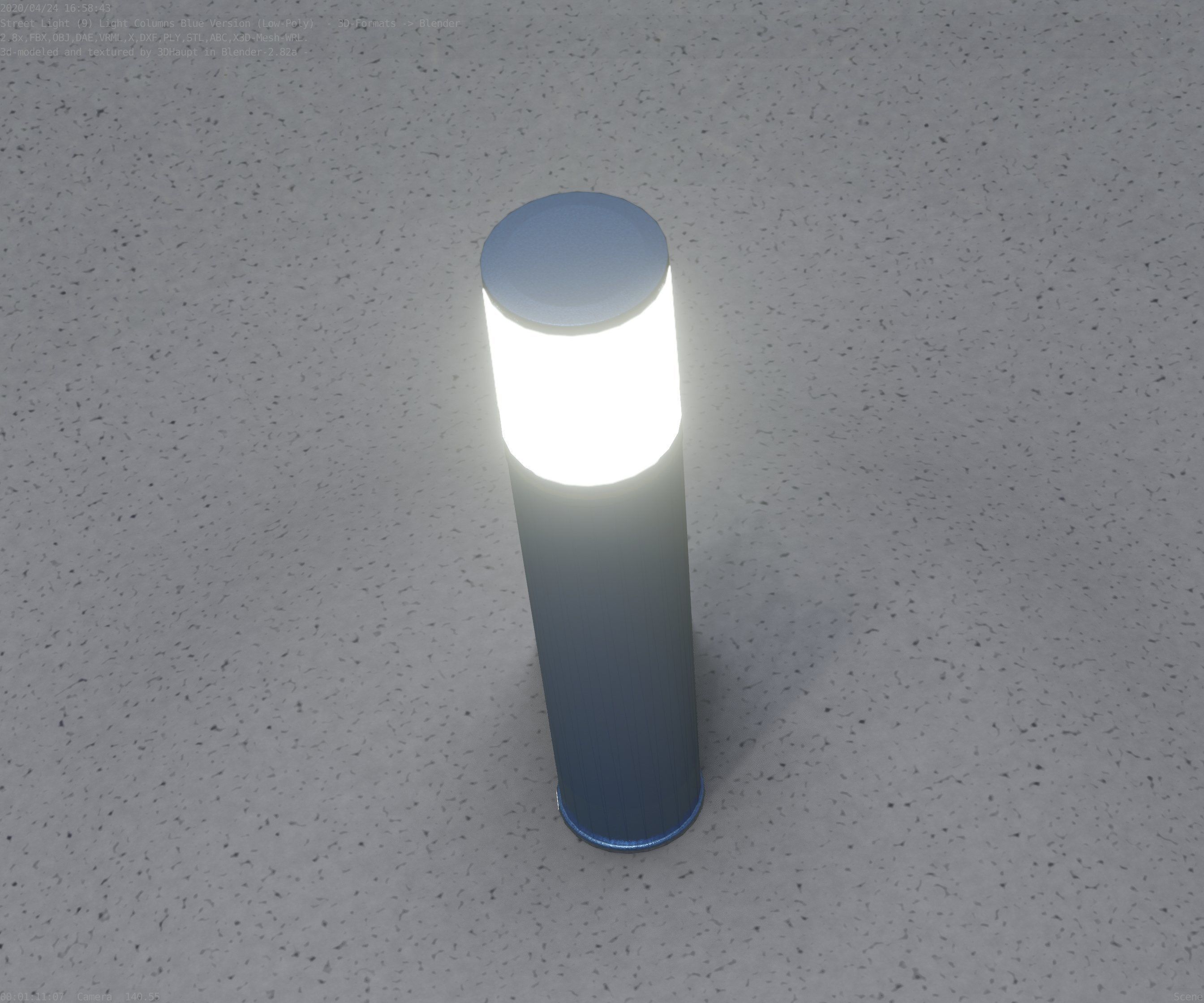 Low-Poly Blue Light Column 18 - Street Light Set-9 Low-poly 3D model_12
