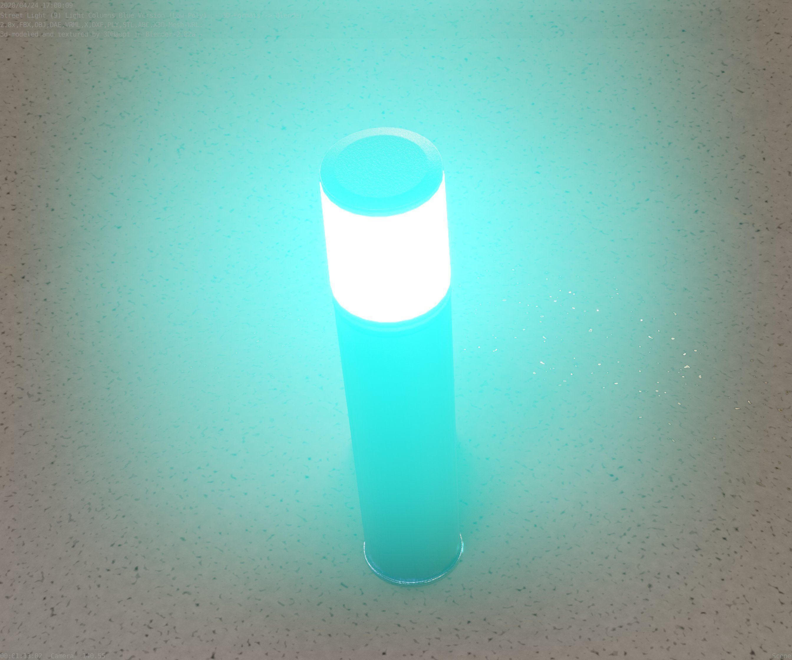 Low-Poly Blue Light Column 18 - Street Light Set-9 Low-poly 3D model_54