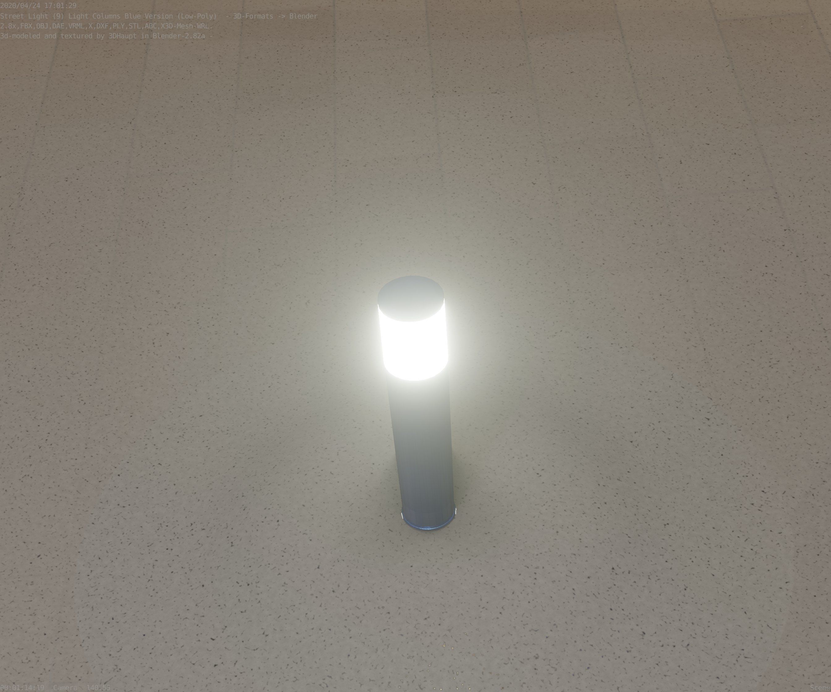 Low-Poly Blue Light Column 18 - Street Light Set-9 Low-poly 3D model_95