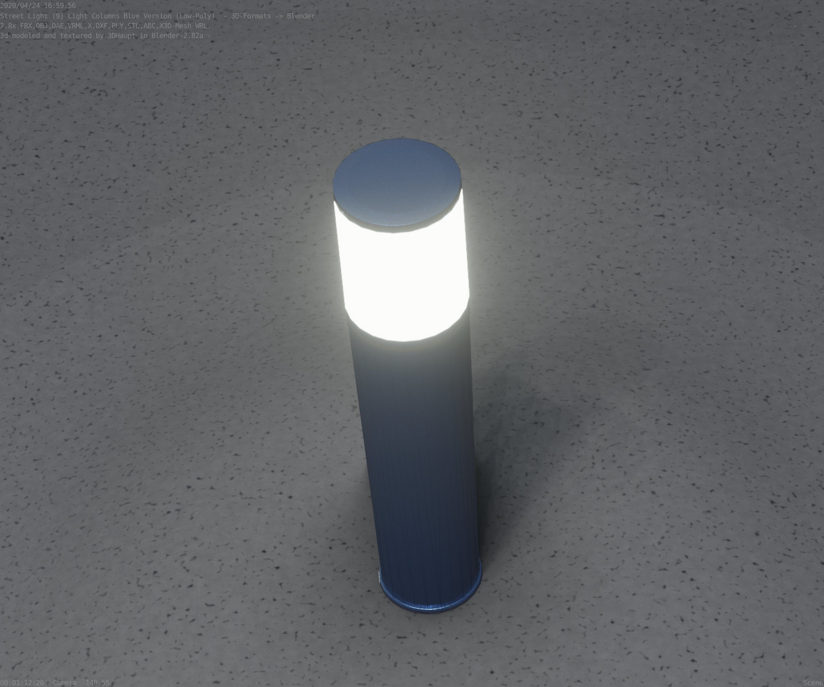 Low-Poly Blue Light Column 18 - Street Light Set-9 Low-poly 3D model_48