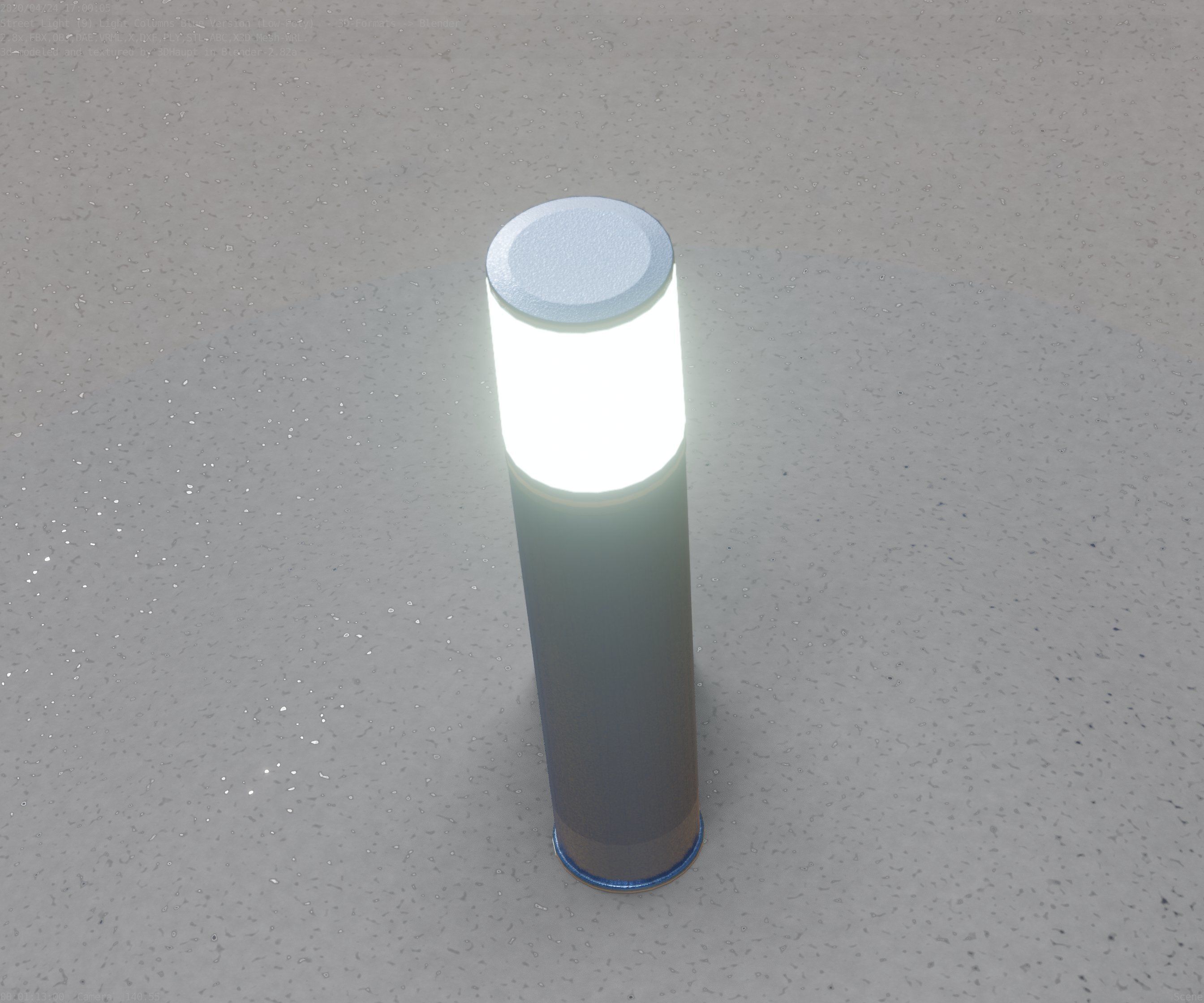Low-Poly Blue Light Column 18 - Street Light Set-9 Low-poly 3D model_52