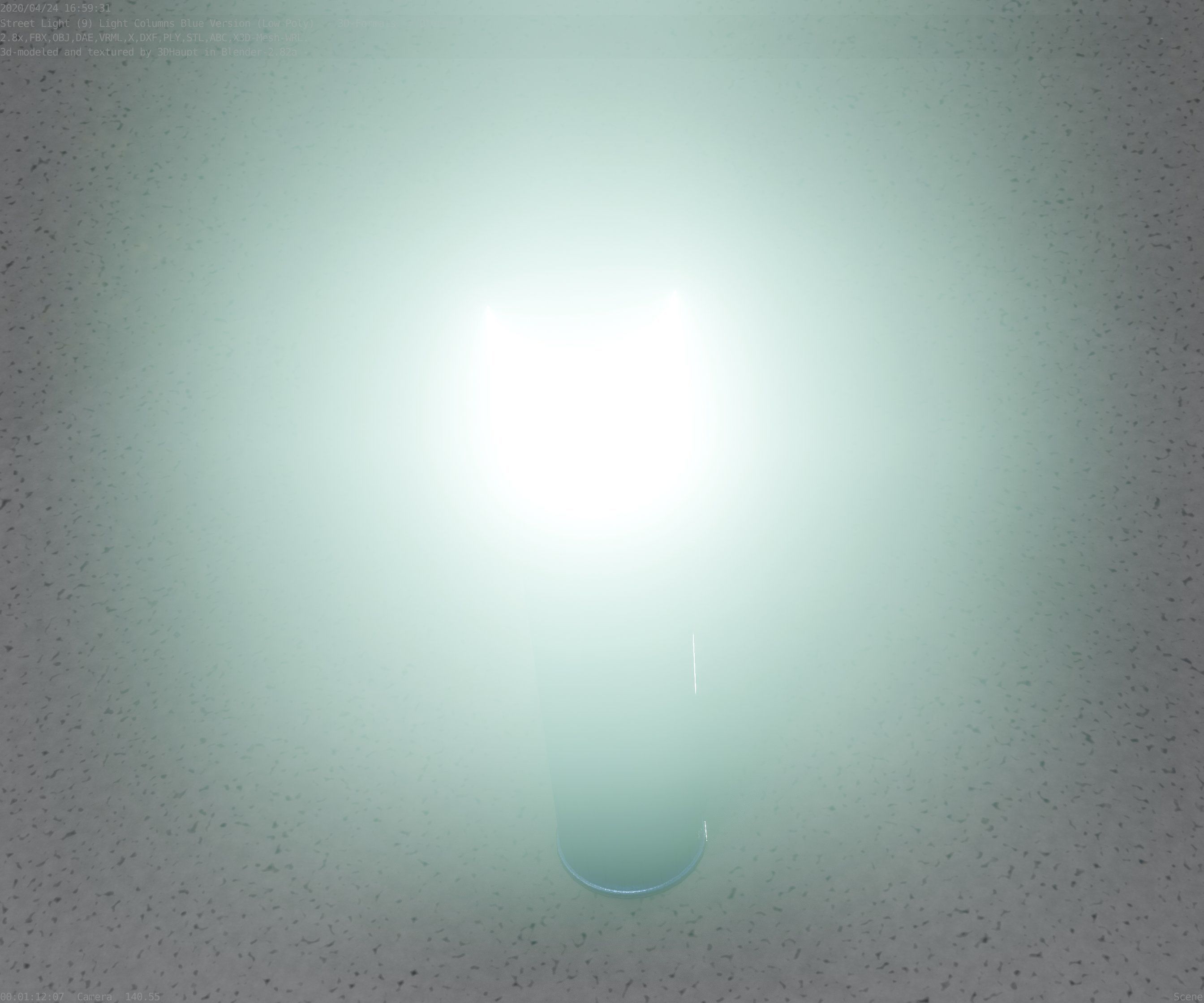 Low-Poly Blue Light Column 18 - Street Light Set-9 Low-poly 3D model_35