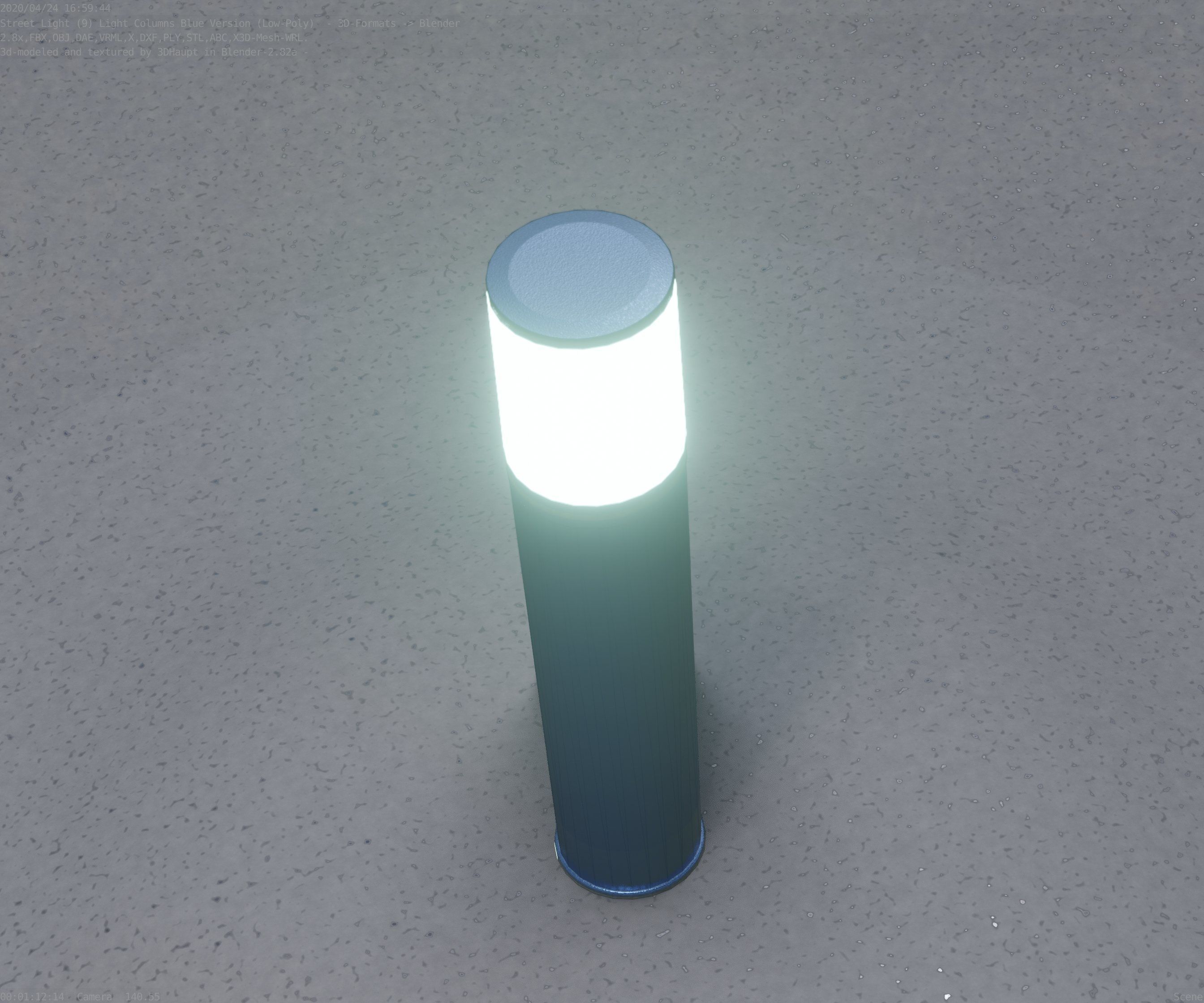 Low-Poly Blue Light Column 18 - Street Light Set-9 Low-poly 3D model_42