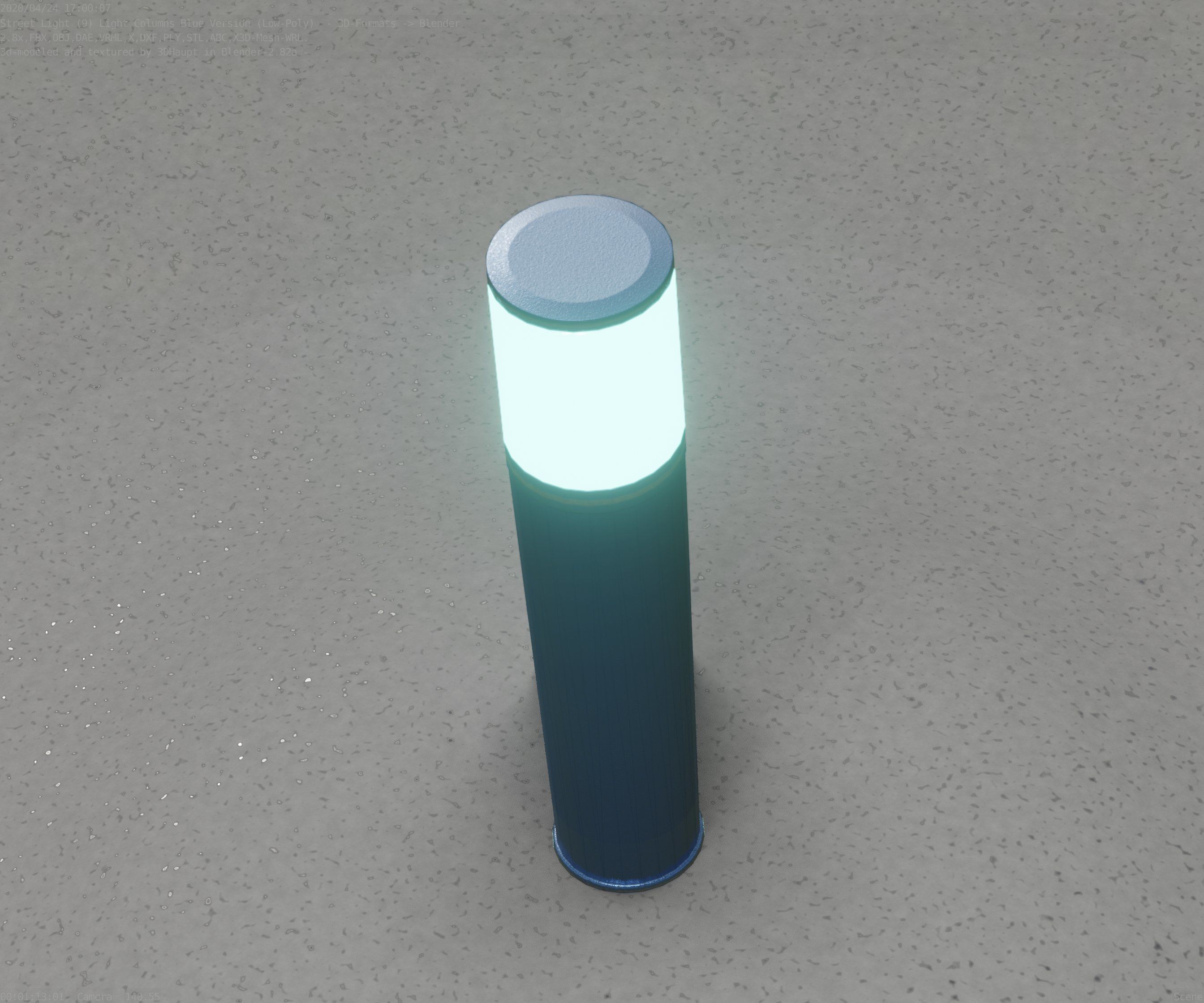 Low-Poly Blue Light Column 18 - Street Light Set-9 Low-poly 3D model_53