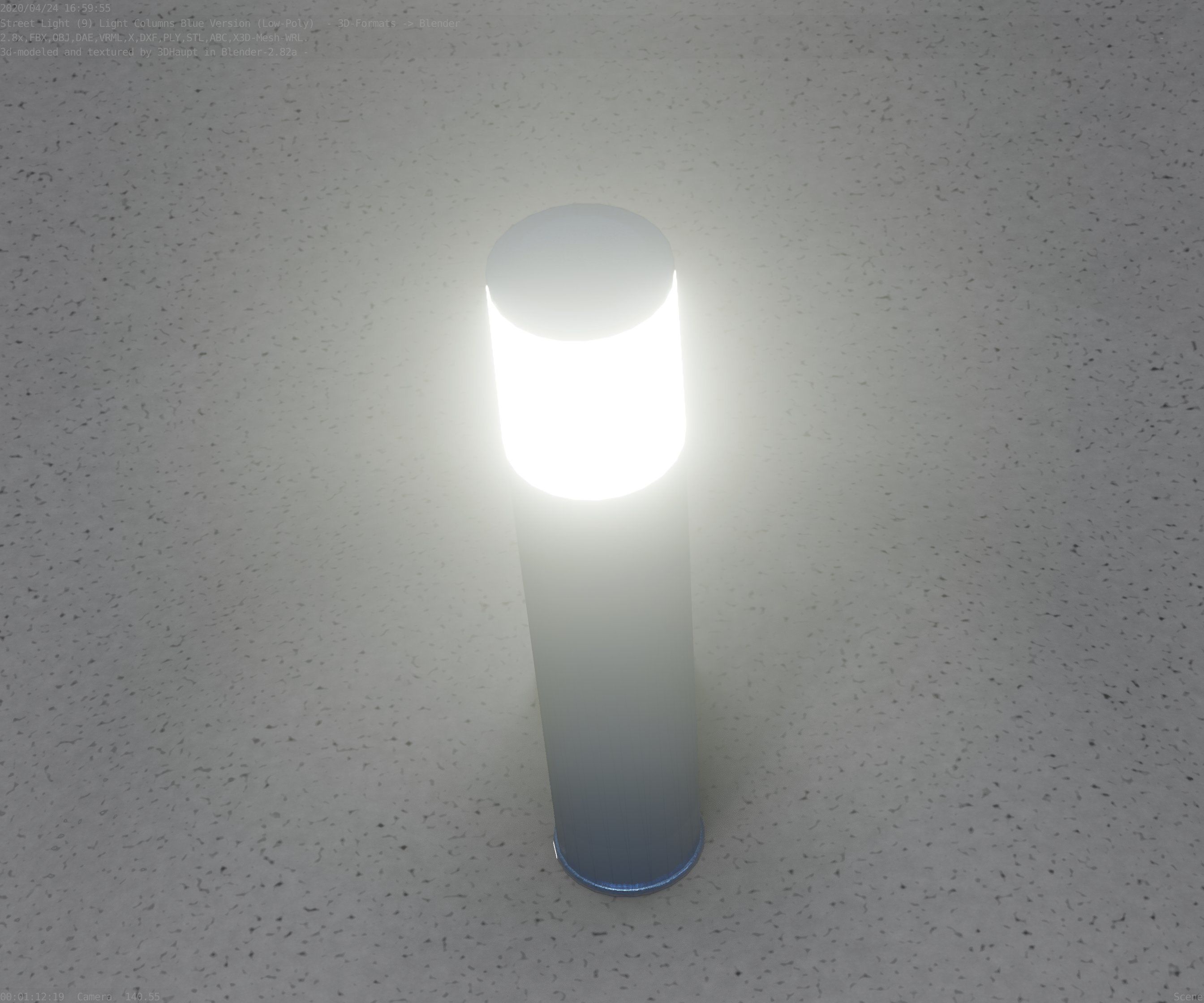 Low-Poly Blue Light Column 18 - Street Light Set-9 Low-poly 3D model_47