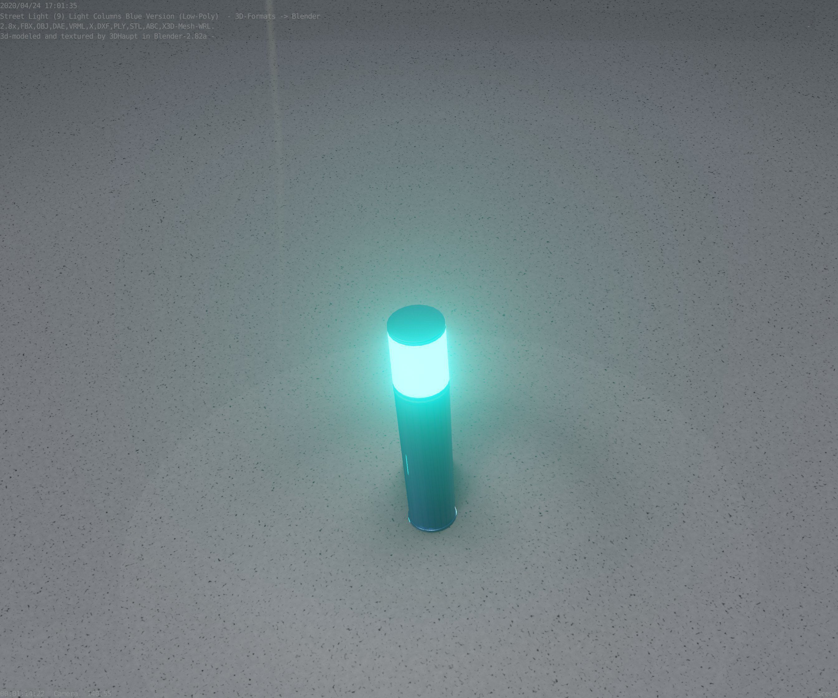 Low-Poly Blue Light Column 18 - Street Light Set-9 Low-poly 3D model_98