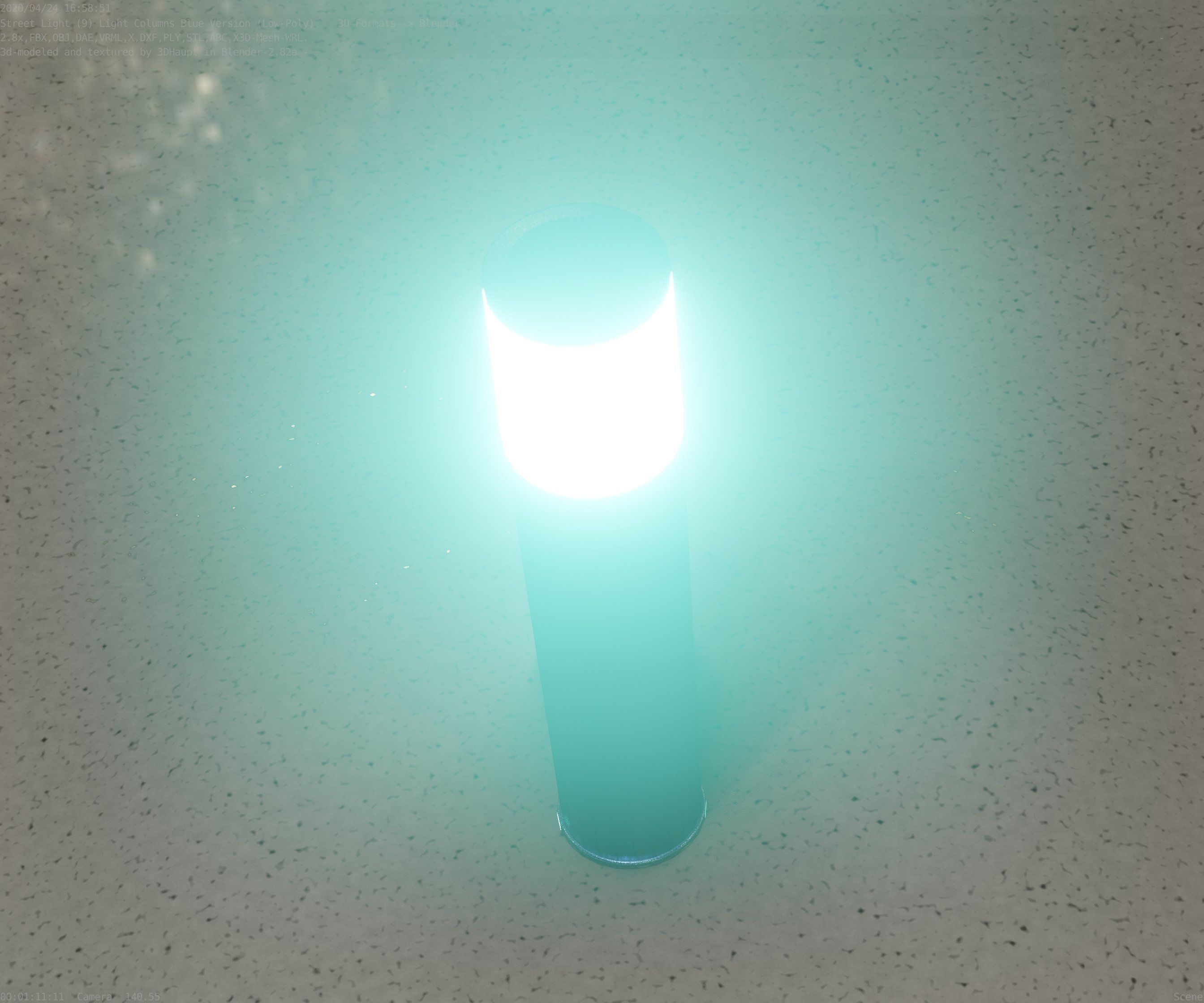 Low-Poly Blue Light Column 18 - Street Light Set-9 Low-poly 3D model_16