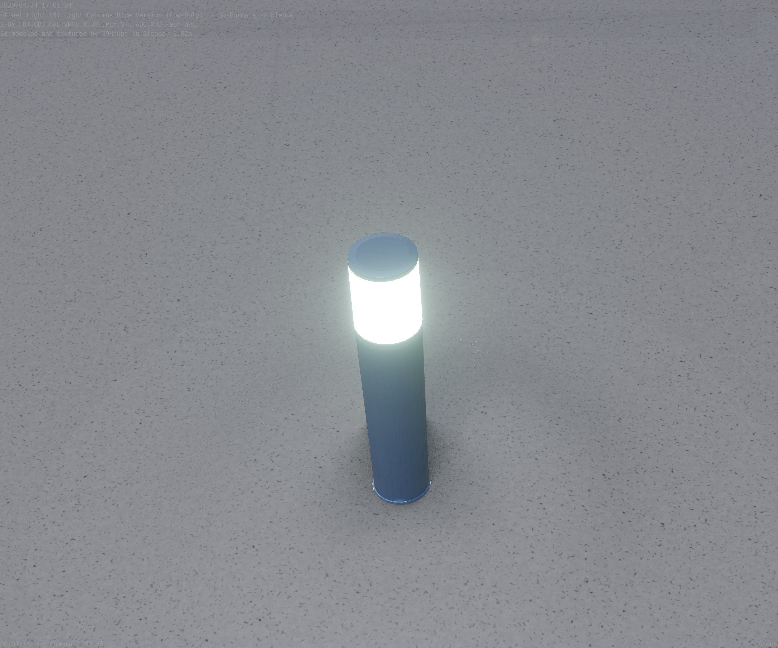 Low-Poly Blue Light Column 18 - Street Light Set-9 Low-poly 3D model_92