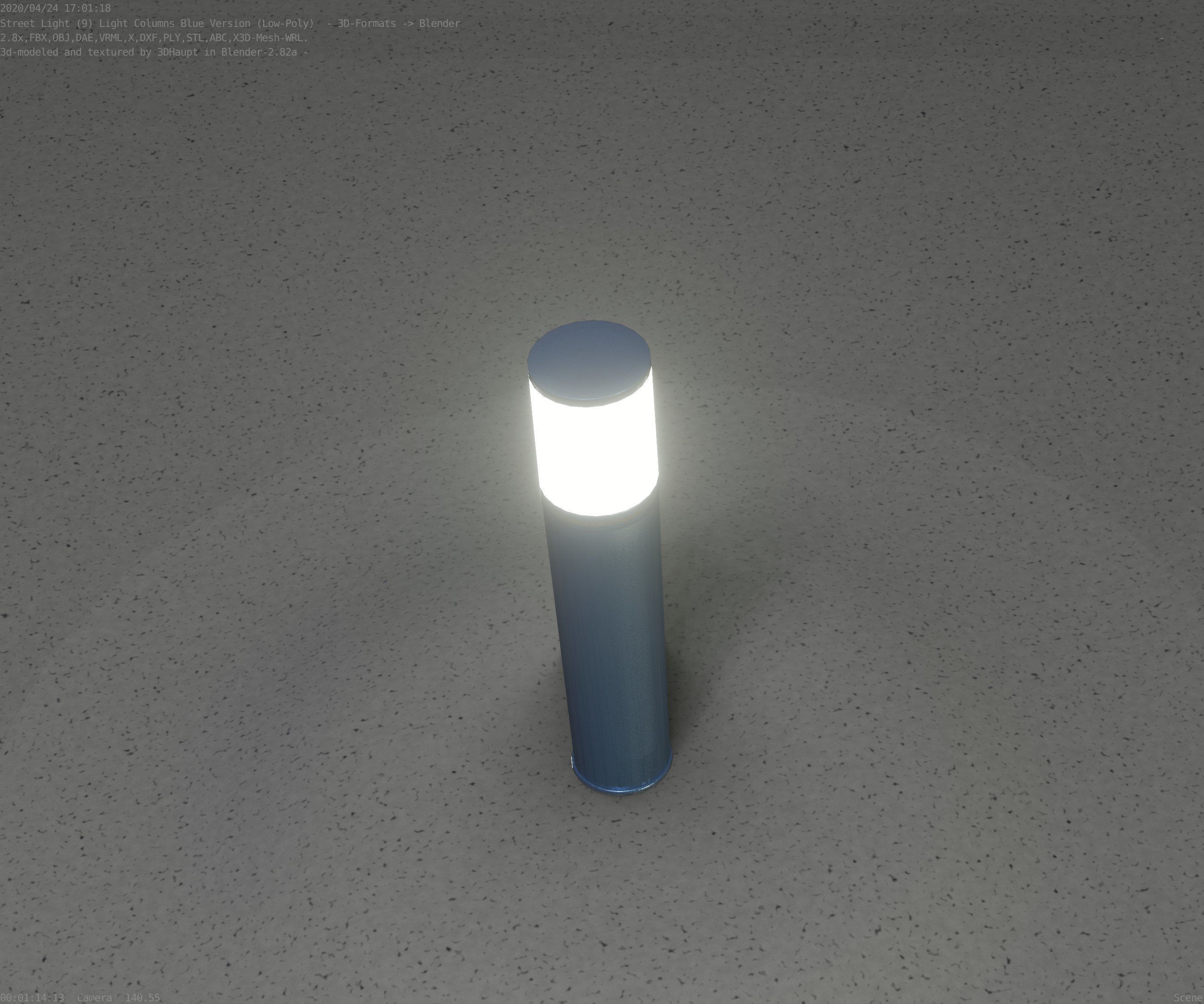 Low-Poly Blue Light Column 18 - Street Light Set-9 Low-poly 3D model_89