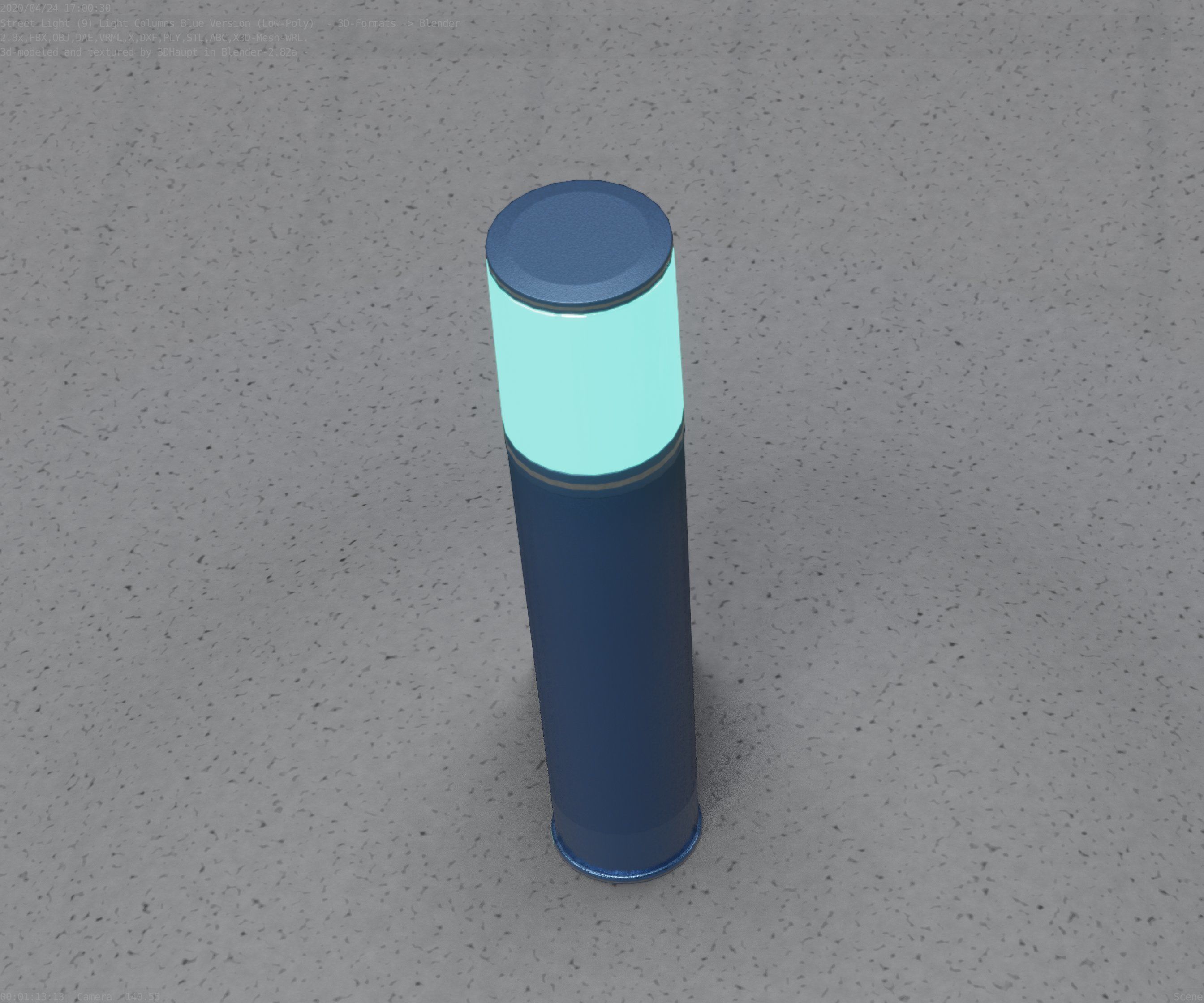 Low-Poly Blue Light Column 18 - Street Light Set-9 Low-poly 3D model_65