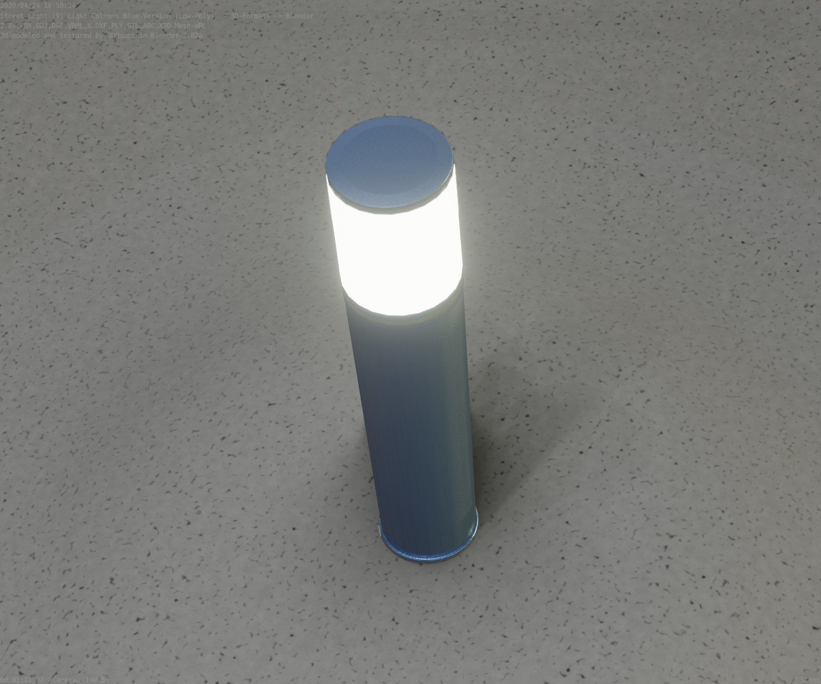 Low-Poly Blue Light Column 18 - Street Light Set-9 Low-poly 3D model_7
