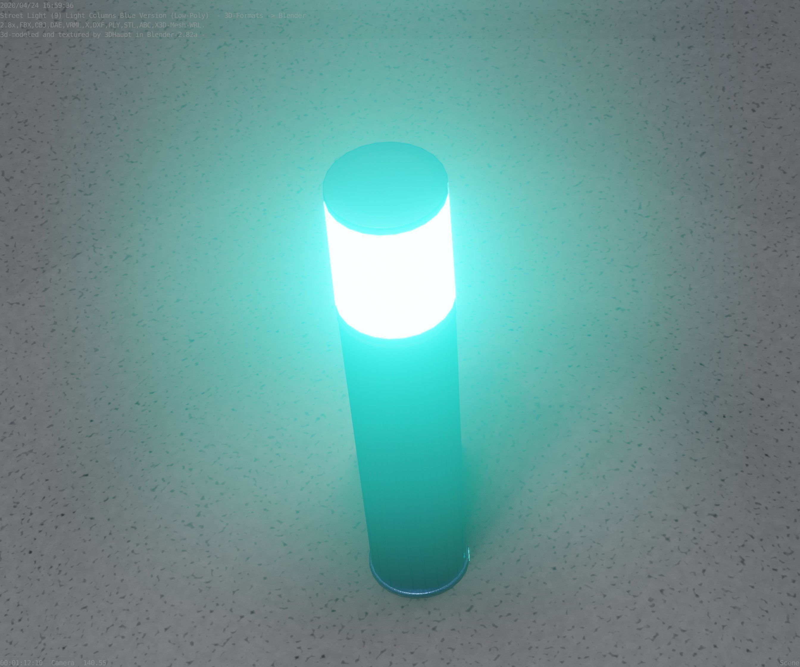 Low-Poly Blue Light Column 18 - Street Light Set-9 Low-poly 3D model_38