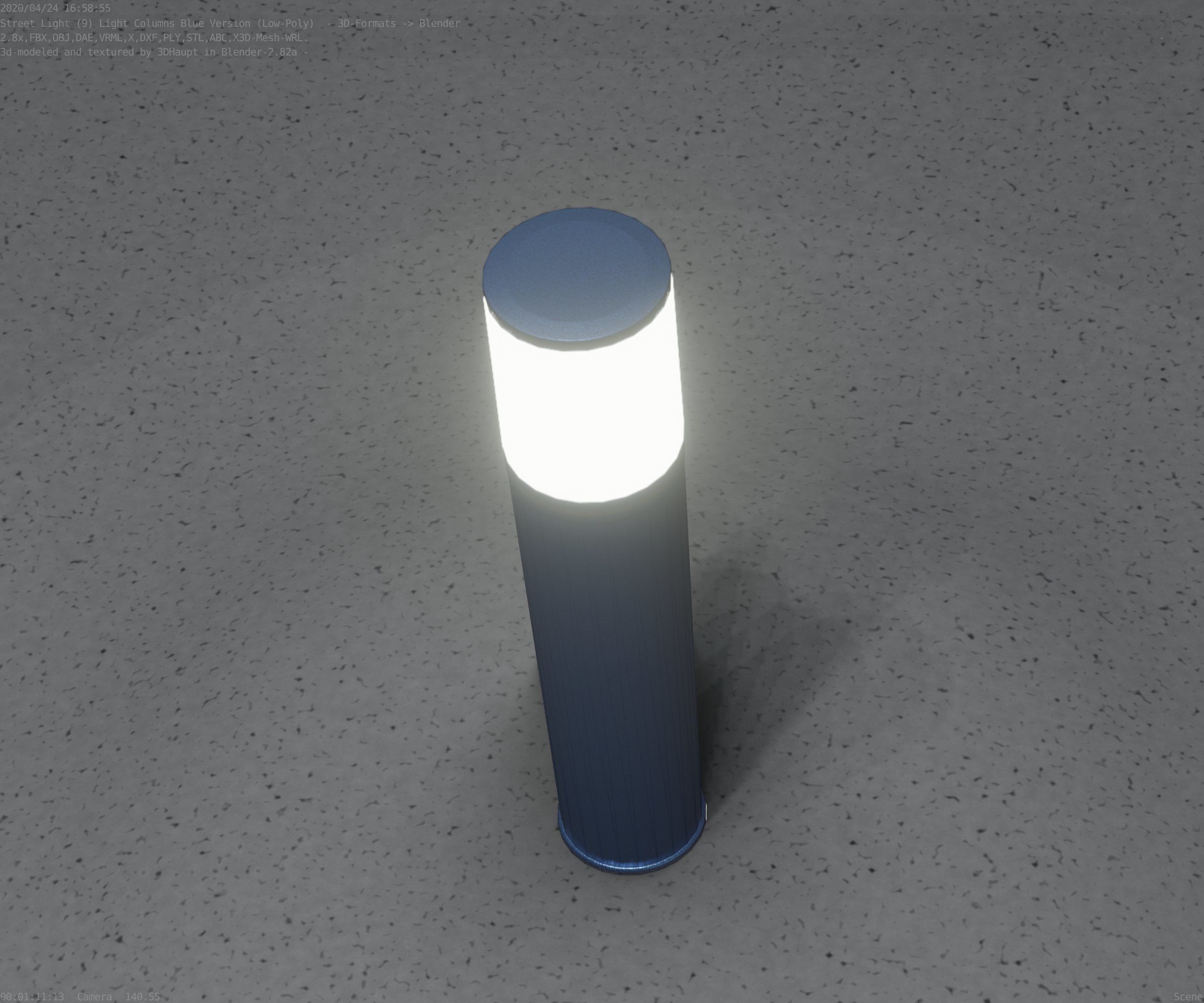 Low-Poly Blue Light Column 18 - Street Light Set-9 Low-poly 3D model_17