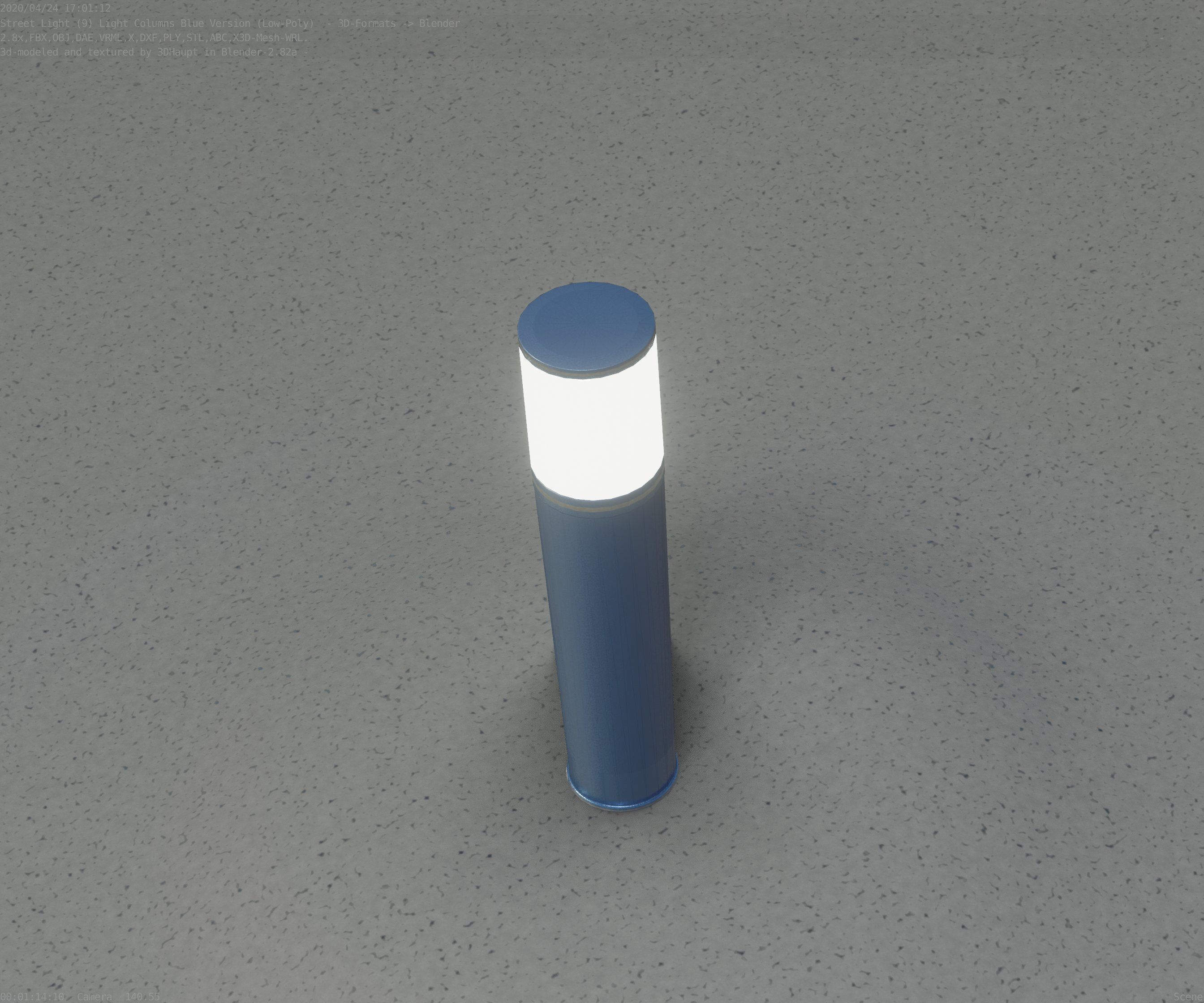 Low-Poly Blue Light Column 18 - Street Light Set-9 Low-poly 3D model_86