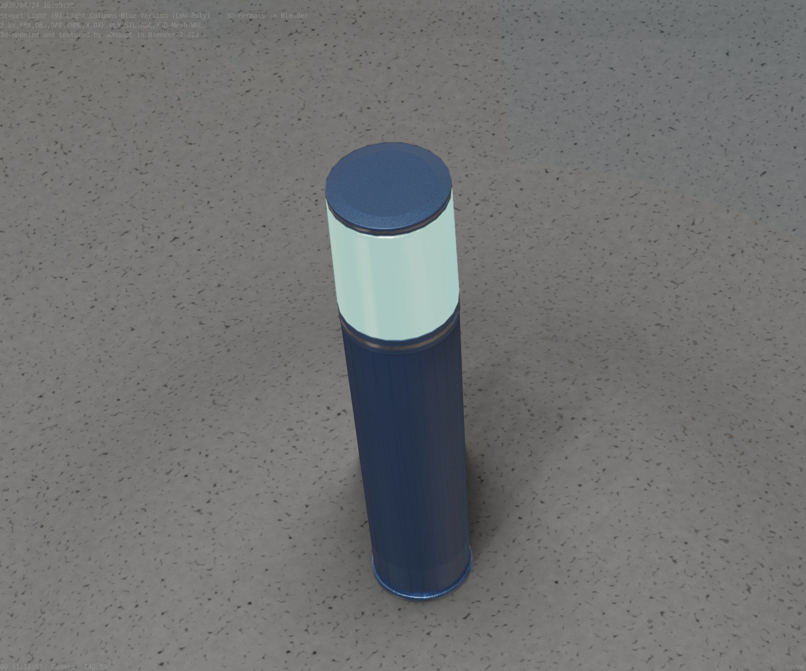 Low-Poly Blue Light Column 18 - Street Light Set-9 Low-poly 3D model_39