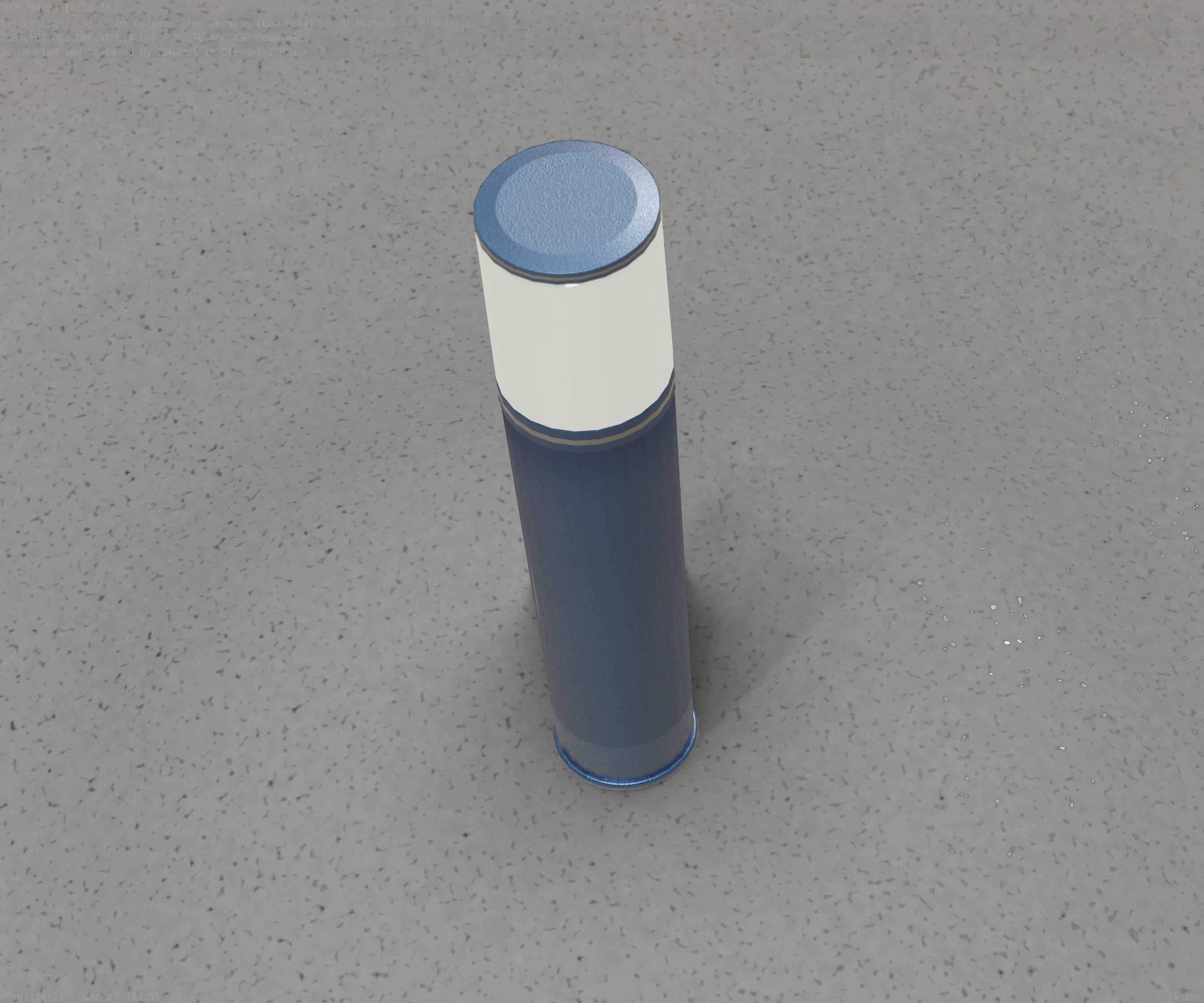 Low-Poly Blue Light Column 18 - Street Light Set-9 Low-poly 3D model_2