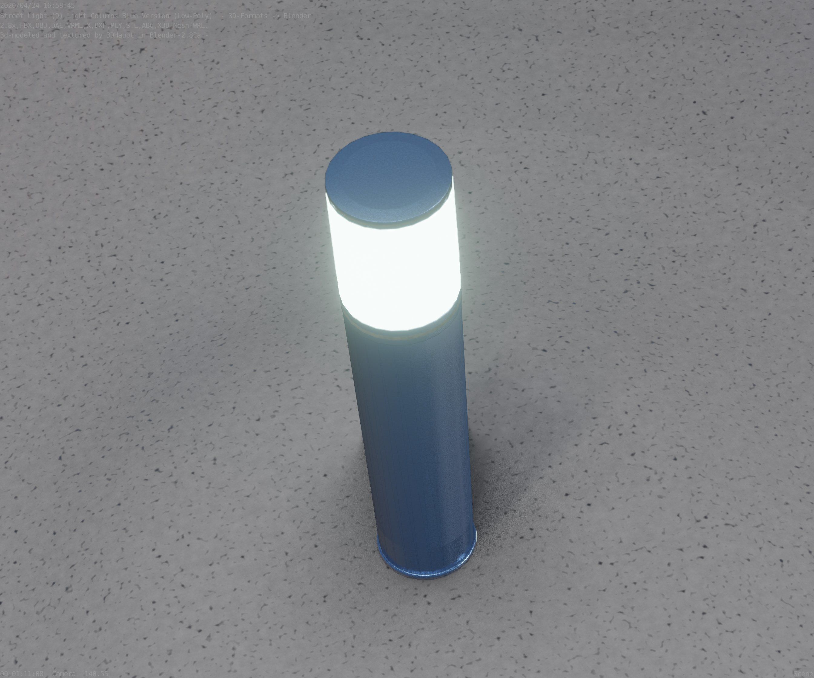 Low-Poly Blue Light Column 18 - Street Light Set-9 Low-poly 3D model_13