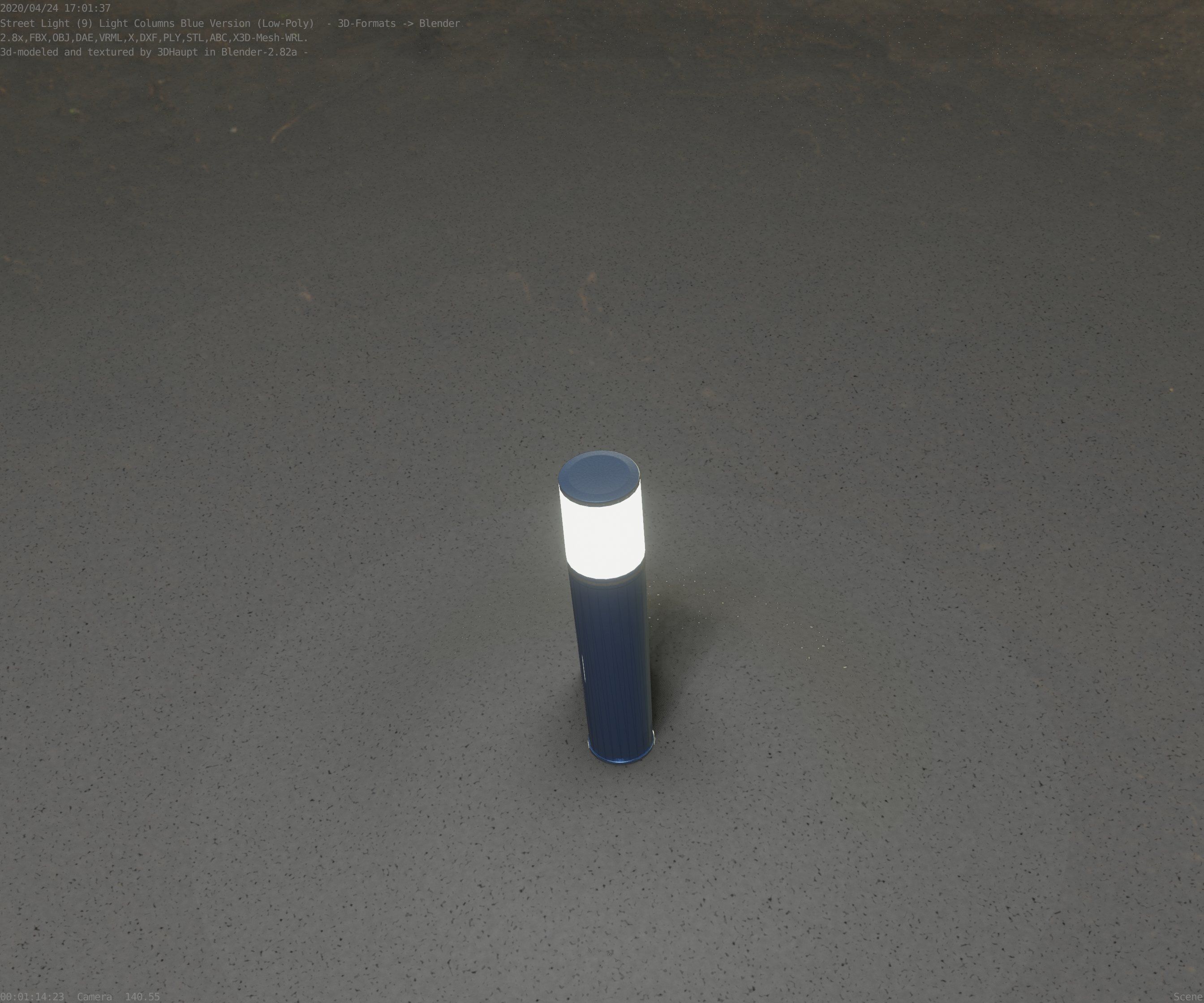 Low-Poly Blue Light Column 18 - Street Light Set-9 Low-poly 3D model_99