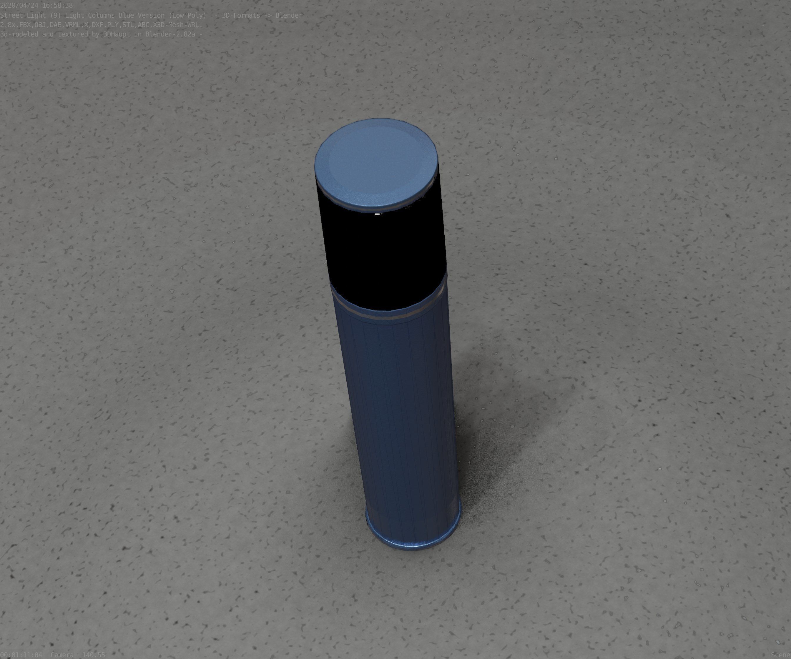 Low-Poly Blue Light Column 18 - Street Light Set-9 Low-poly 3D model_9