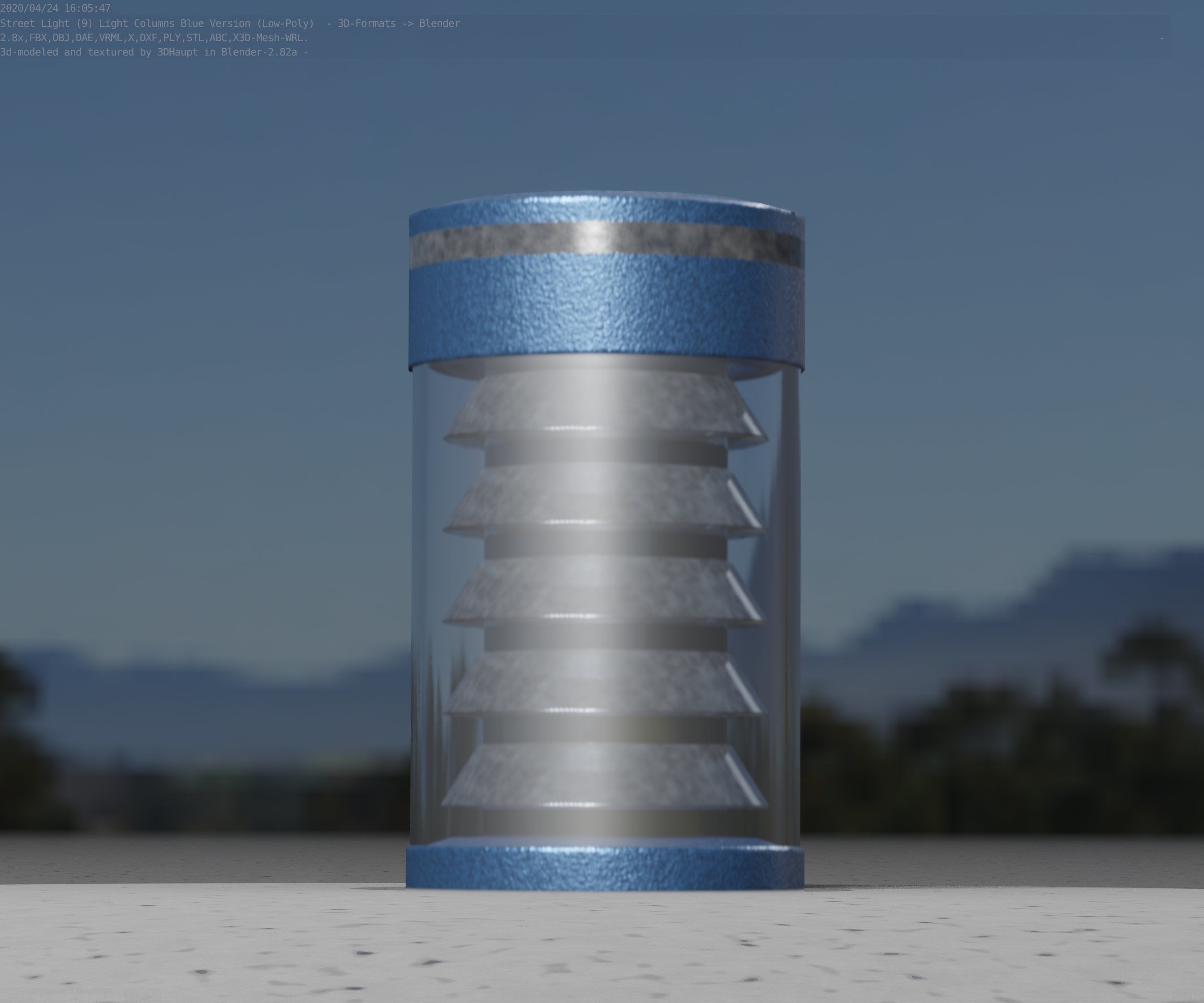 Low-Poly Blue Light Column 1 - Street Light Set-9 Low-poly 3D model_15