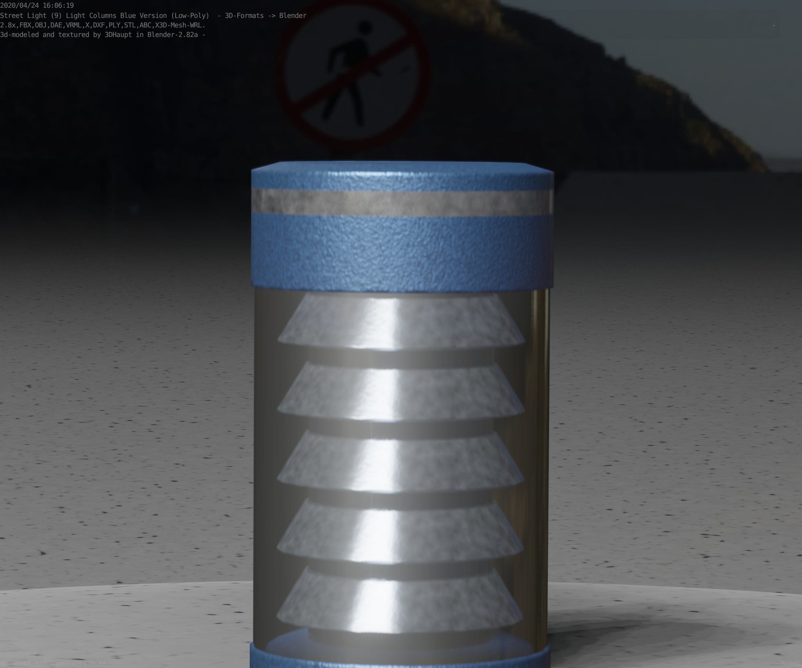 Low-Poly Blue Light Column 1 - Street Light Set-9 Low-poly 3D model_98