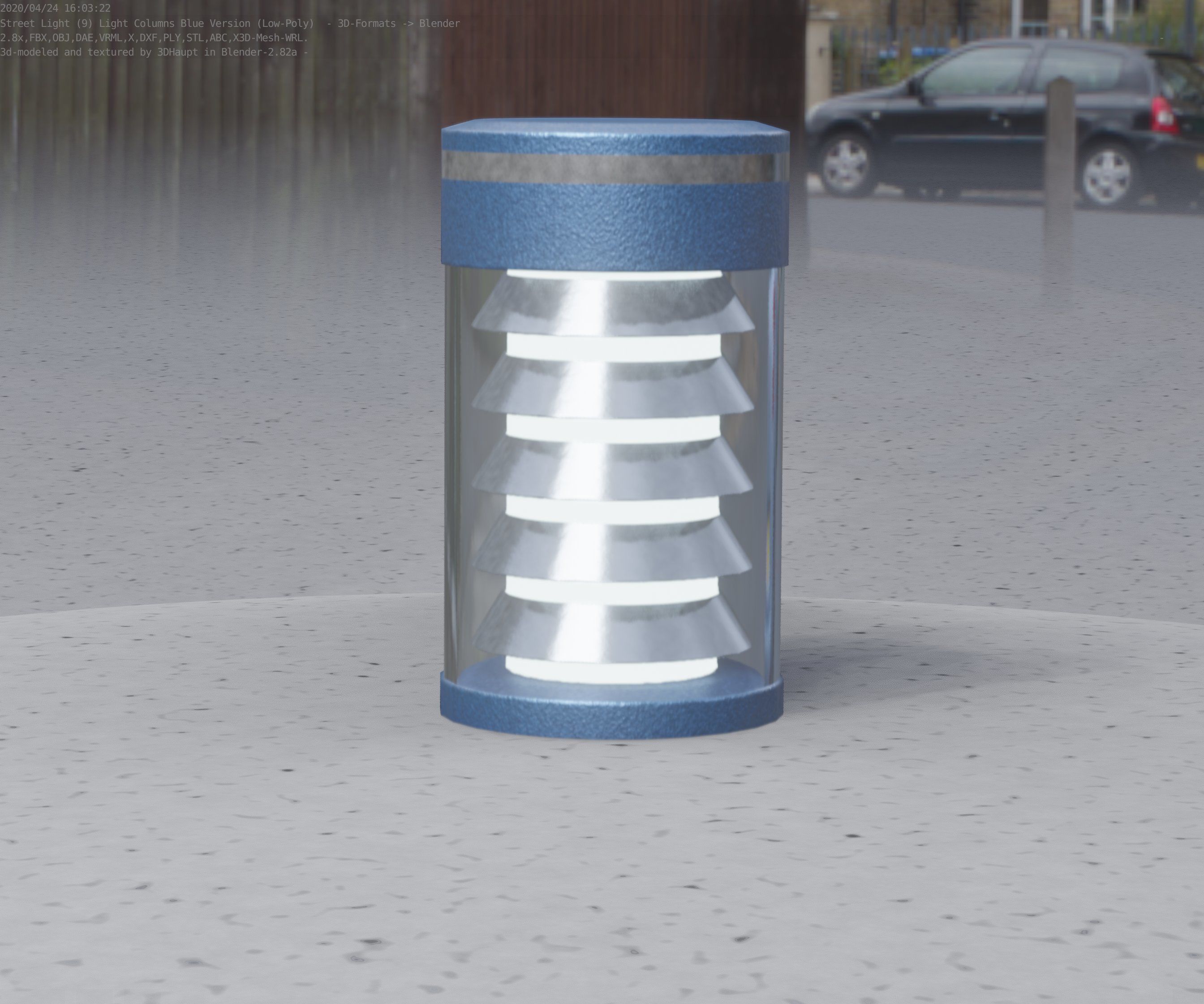 Low-Poly Blue Light Column 1 - Street Light Set-9 Low-poly 3D model_18