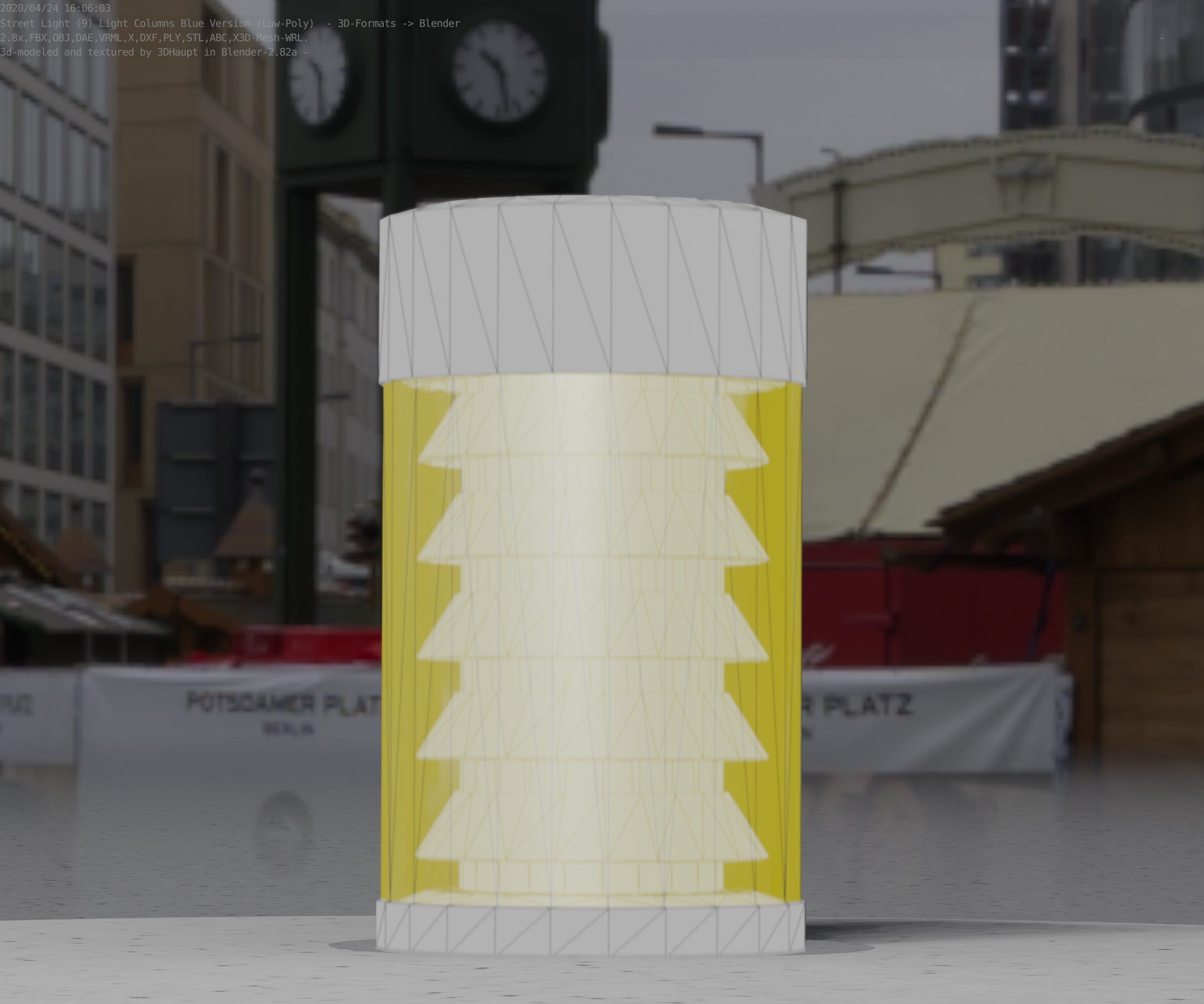 Low-Poly Blue Light Column 1 - Street Light Set-9 Low-poly 3D model_88