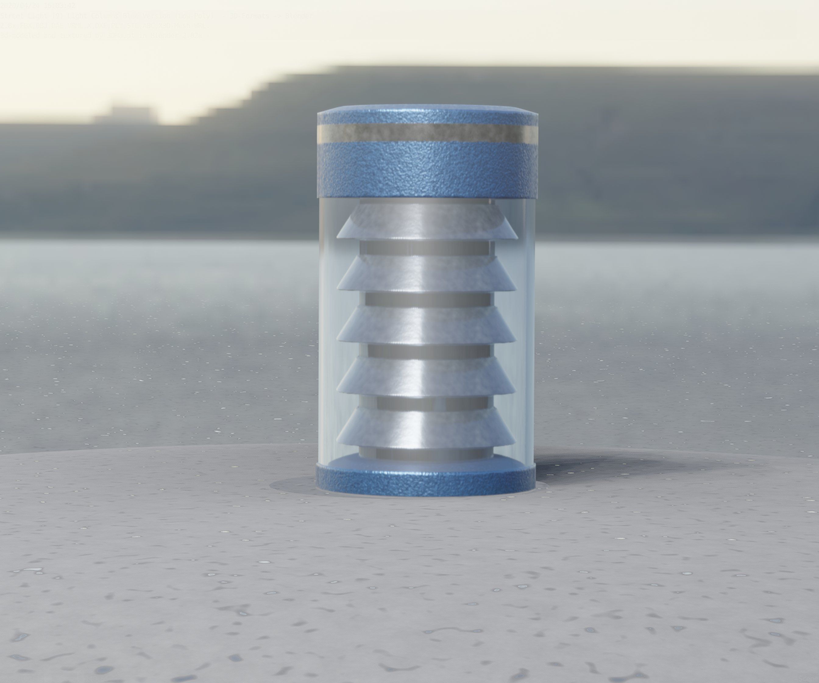 Low-Poly Blue Light Column 1 - Street Light Set-9 Low-poly 3D model_28