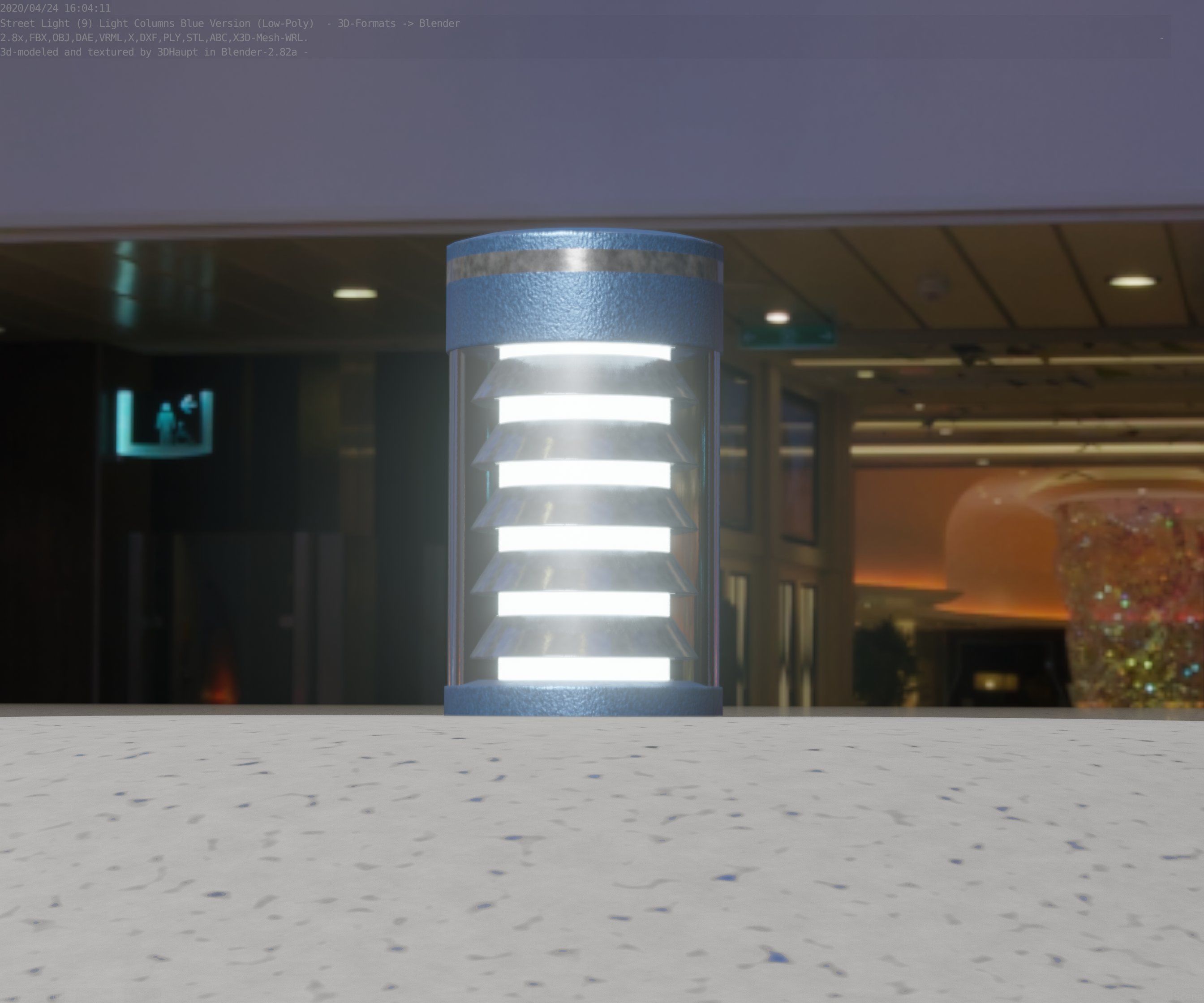 Low-Poly Blue Light Column 1 - Street Light Set-9 Low-poly 3D model_44