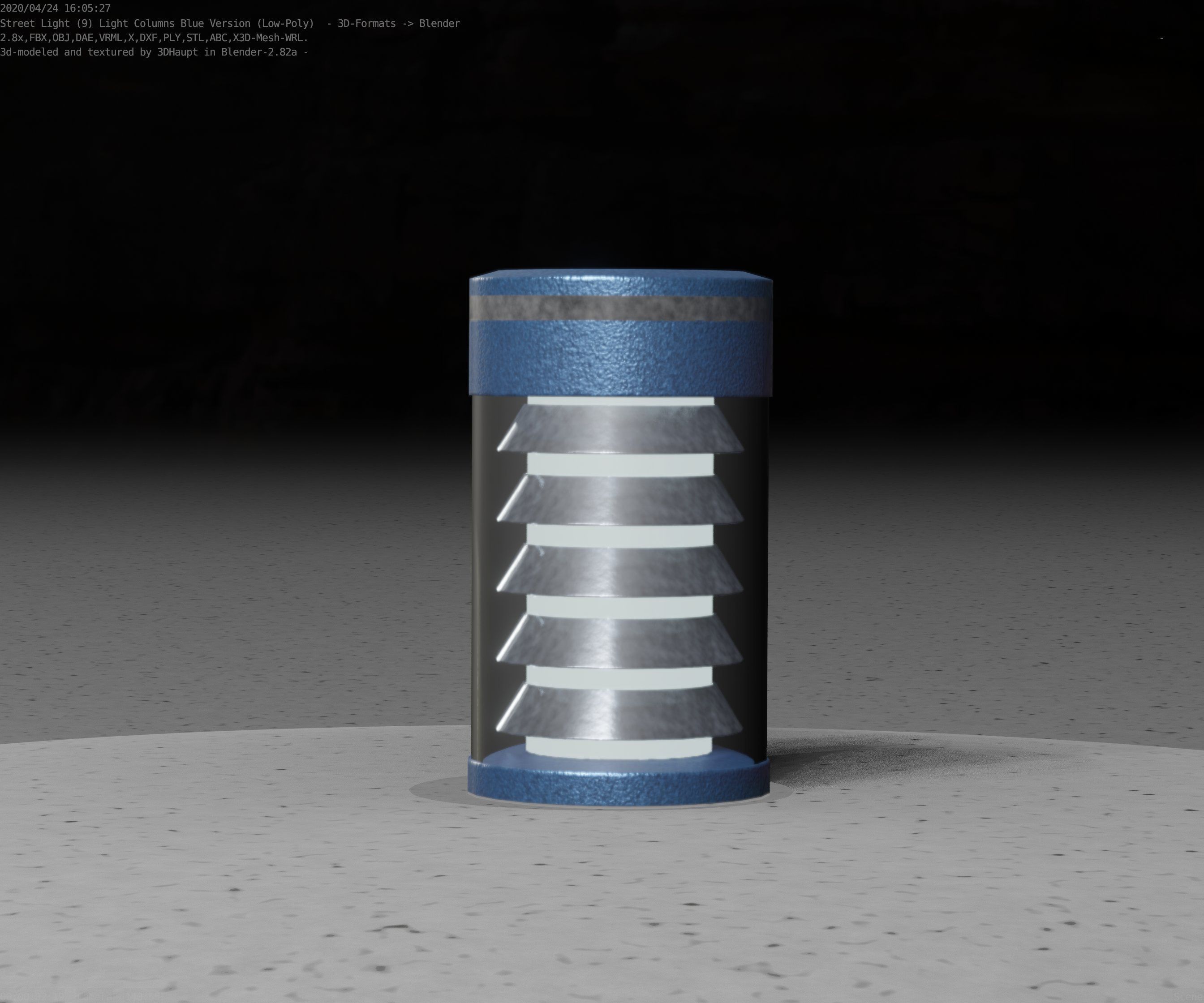 Low-Poly Blue Light Column 1 - Street Light Set-9 Low-poly 3D model_82