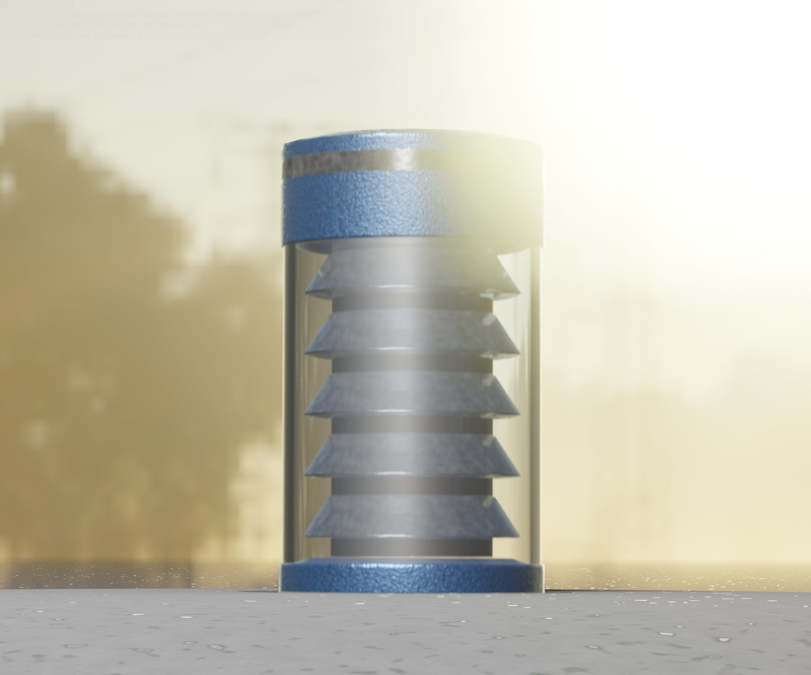 Low-Poly Blue Light Column 1 - Street Light Set-9 Low-poly 3D model_12
