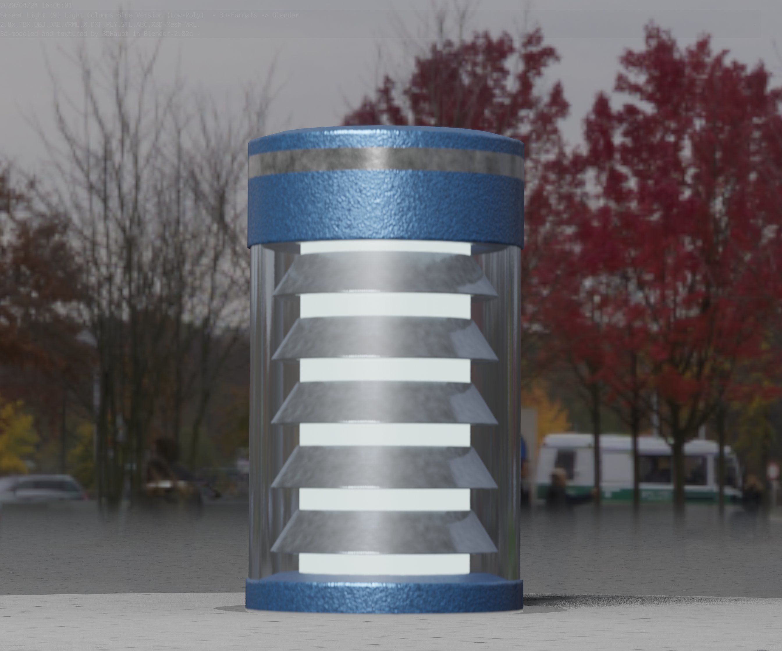 Low-Poly Blue Light Column 1 - Street Light Set-9 Low-poly 3D model_64