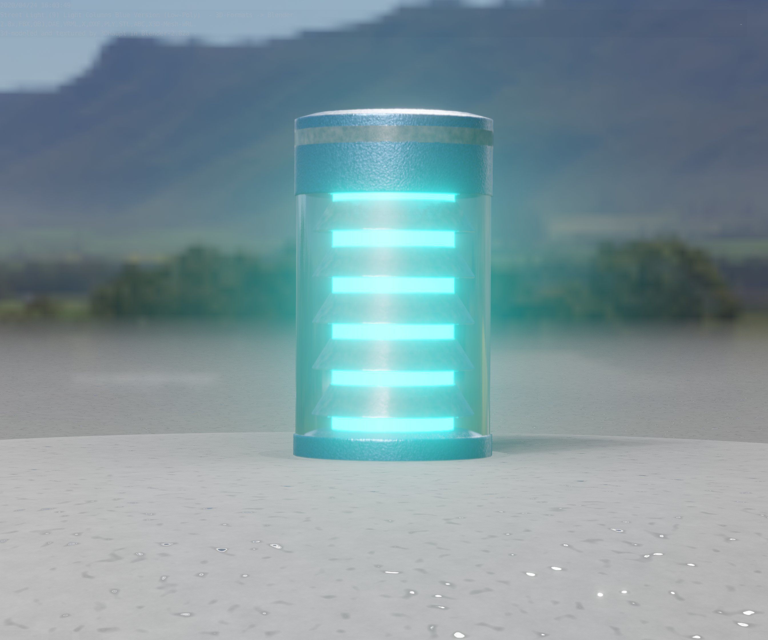 Low-Poly Blue Light Column 1 - Street Light Set-9 Low-poly 3D model_32