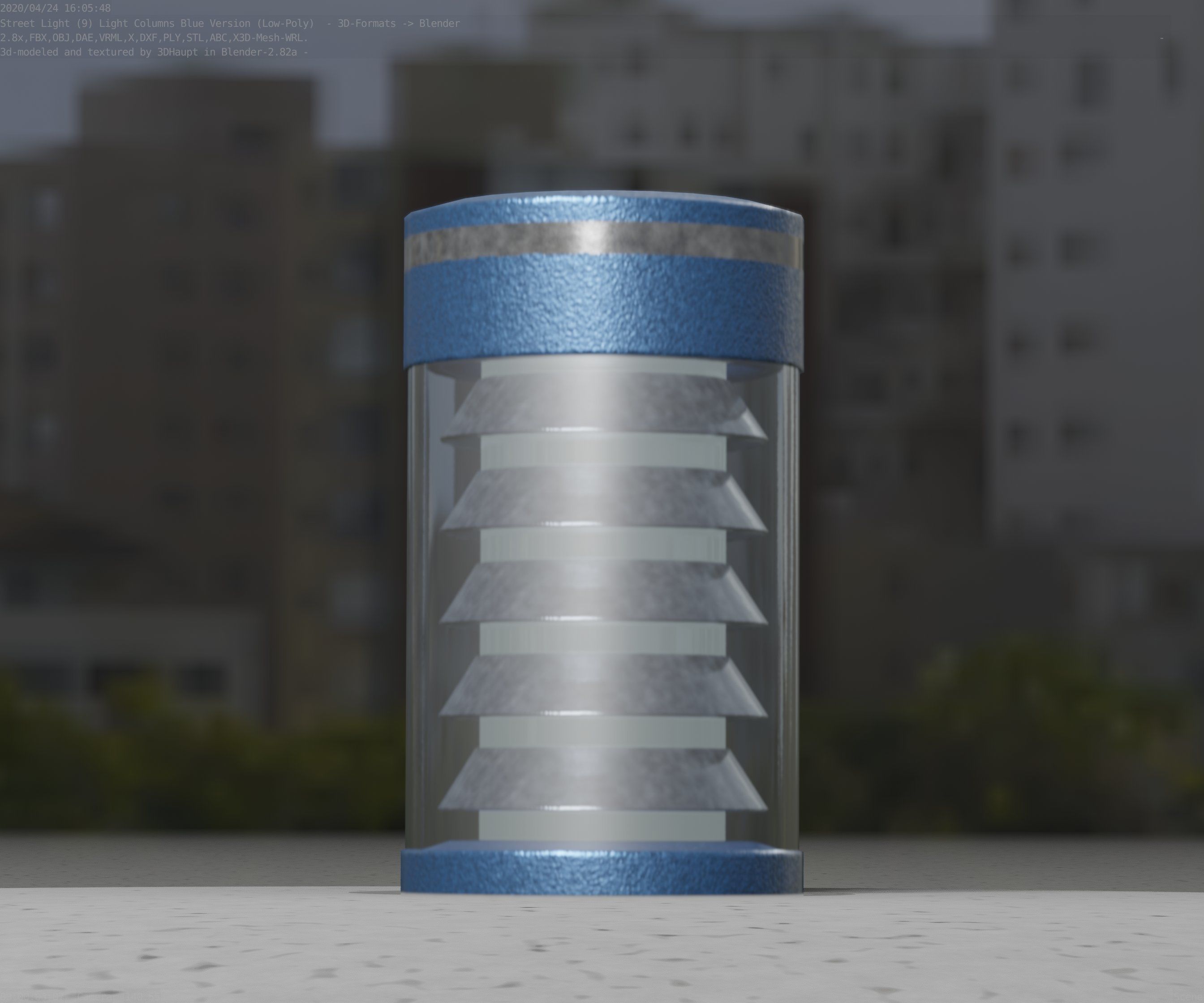 Low-Poly Blue Light Column 1 - Street Light Set-9 Low-poly 3D model_56