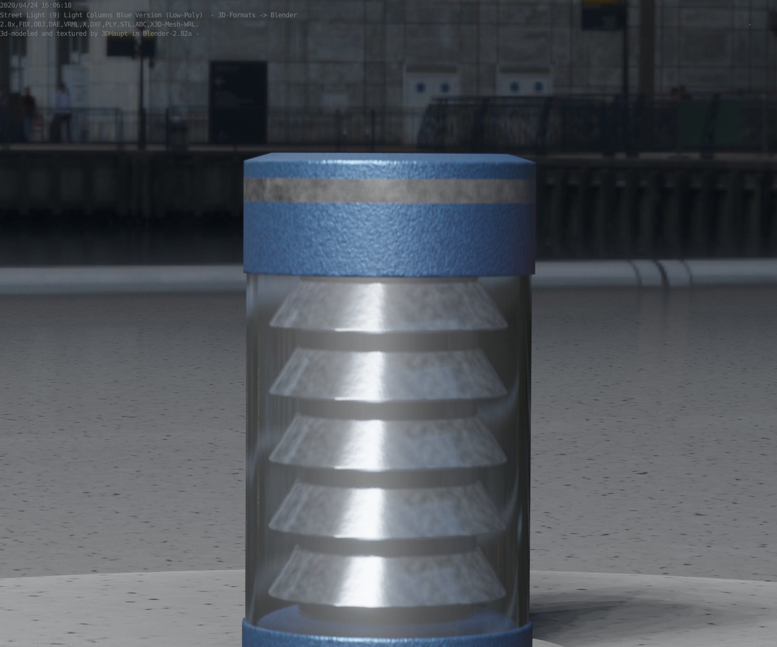 Low-Poly Blue Light Column 1 - Street Light Set-9 Low-poly 3D model_97