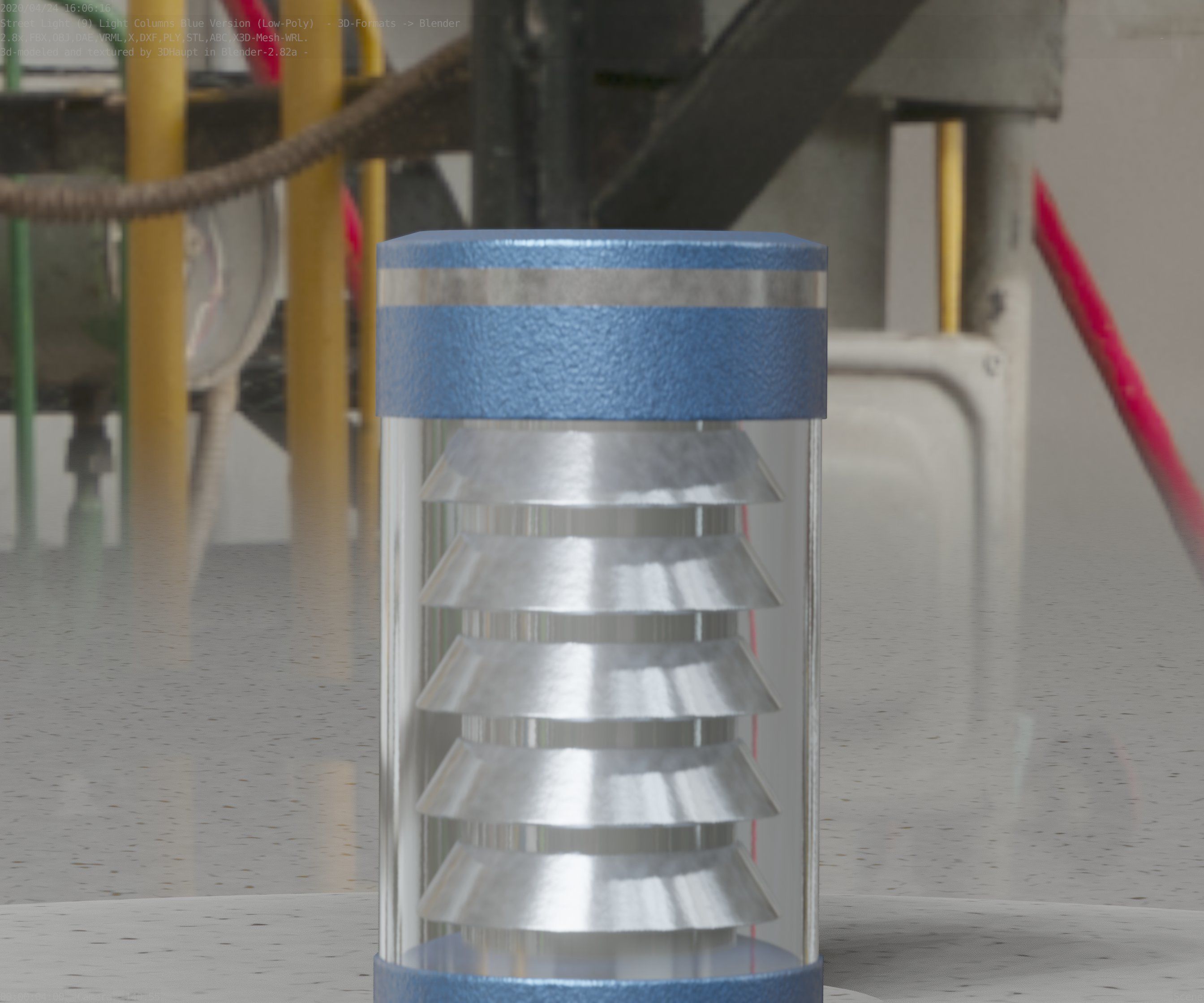 Low-Poly Blue Light Column 1 - Street Light Set-9 Low-poly 3D model_96