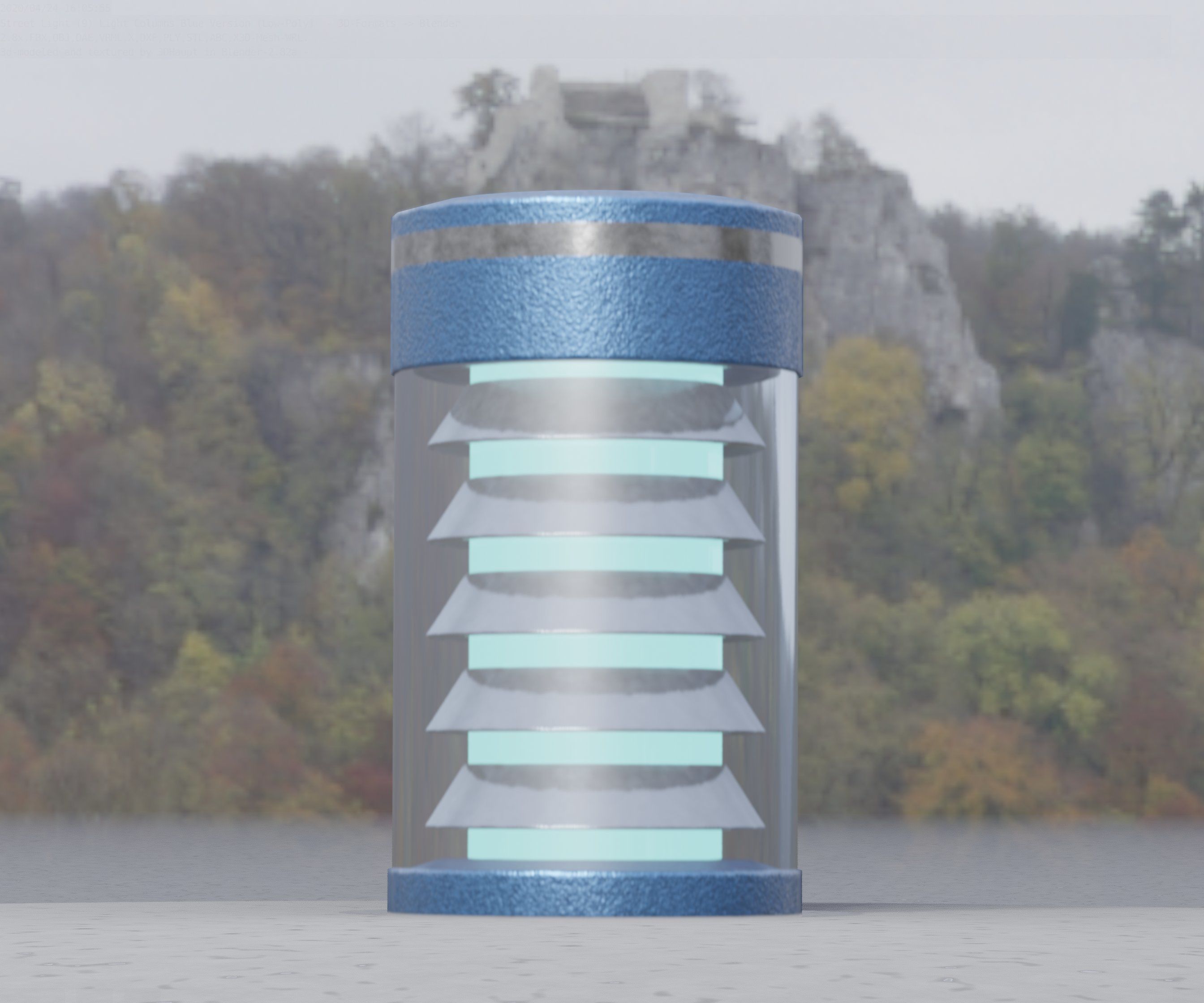 Low-Poly Blue Light Column 1 - Street Light Set-9 Low-poly 3D model_60