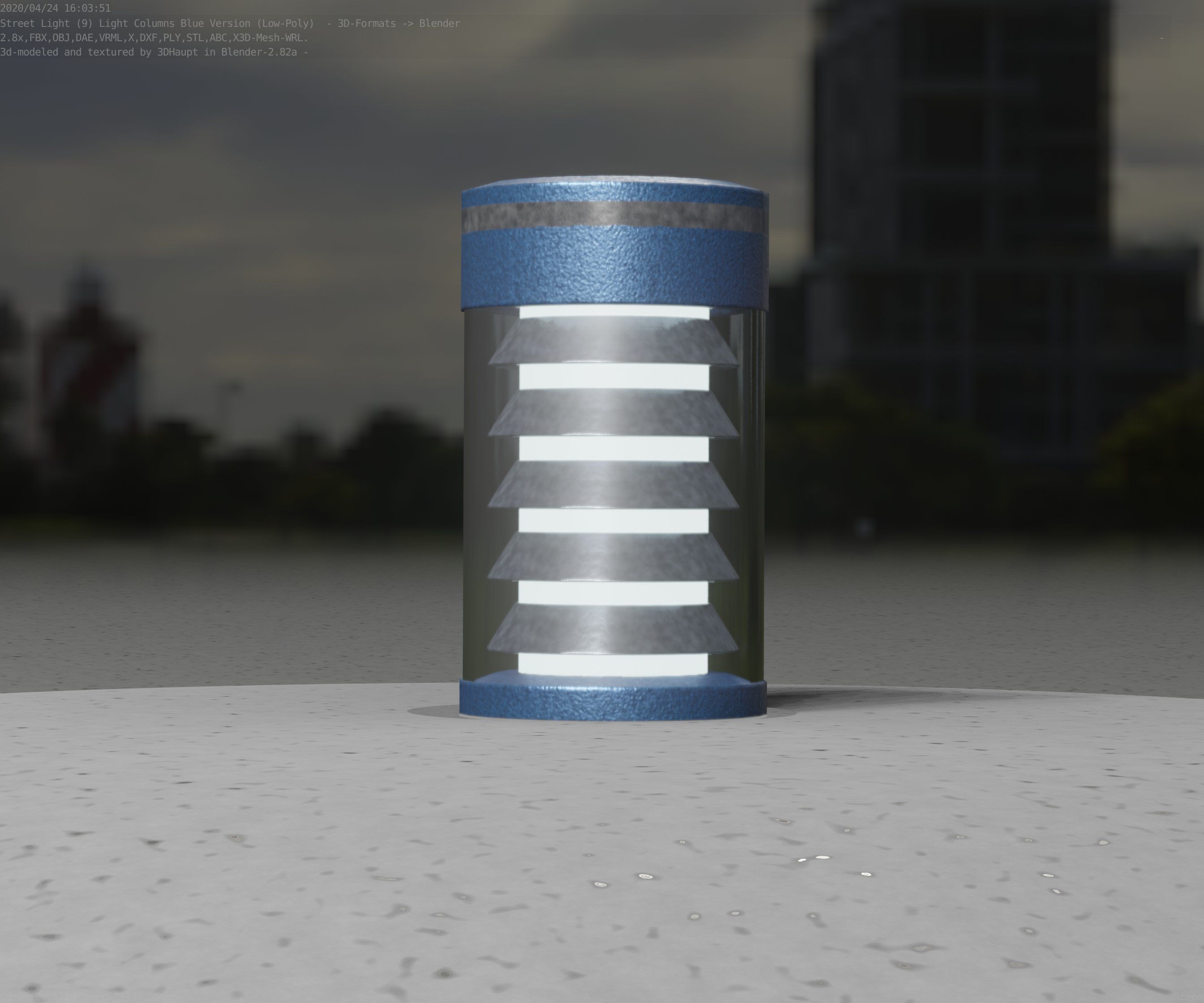 Low-Poly Blue Light Column 1 - Street Light Set-9 Low-poly 3D model_33