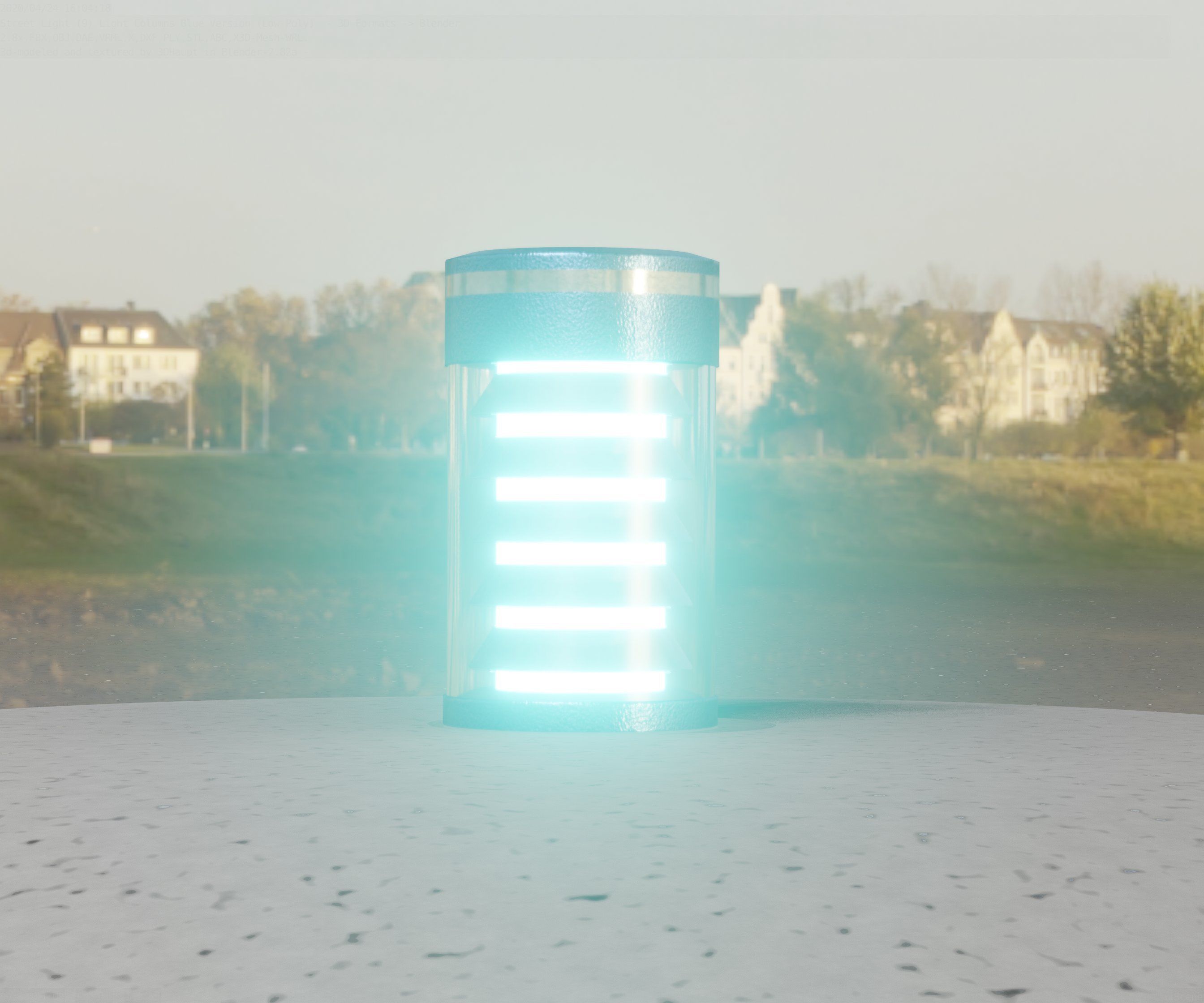 Low-Poly Blue Light Column 1 - Street Light Set-9 Low-poly 3D model_48