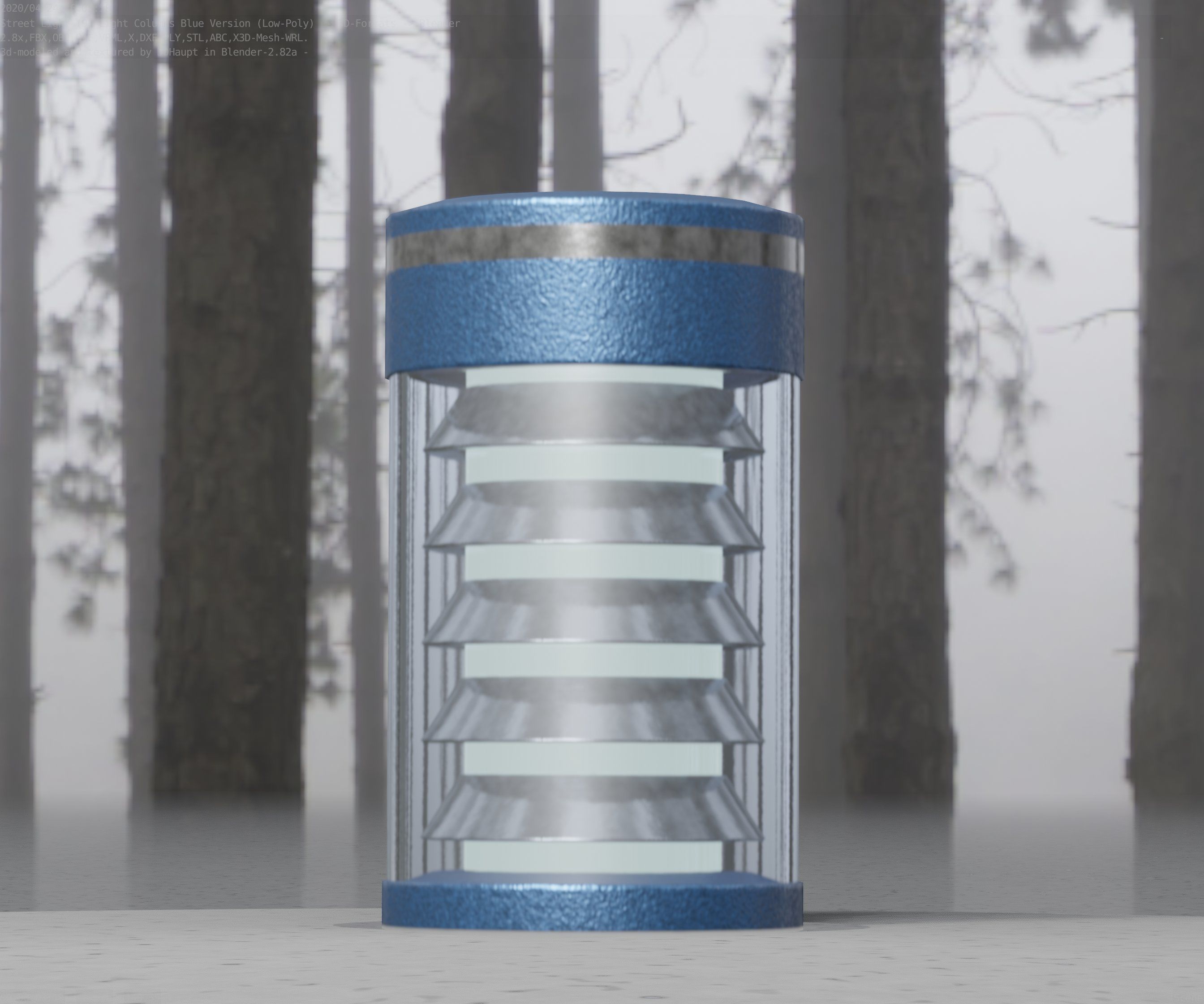 Low-Poly Blue Light Column 1 - Street Light Set-9 Low-poly 3D model_62