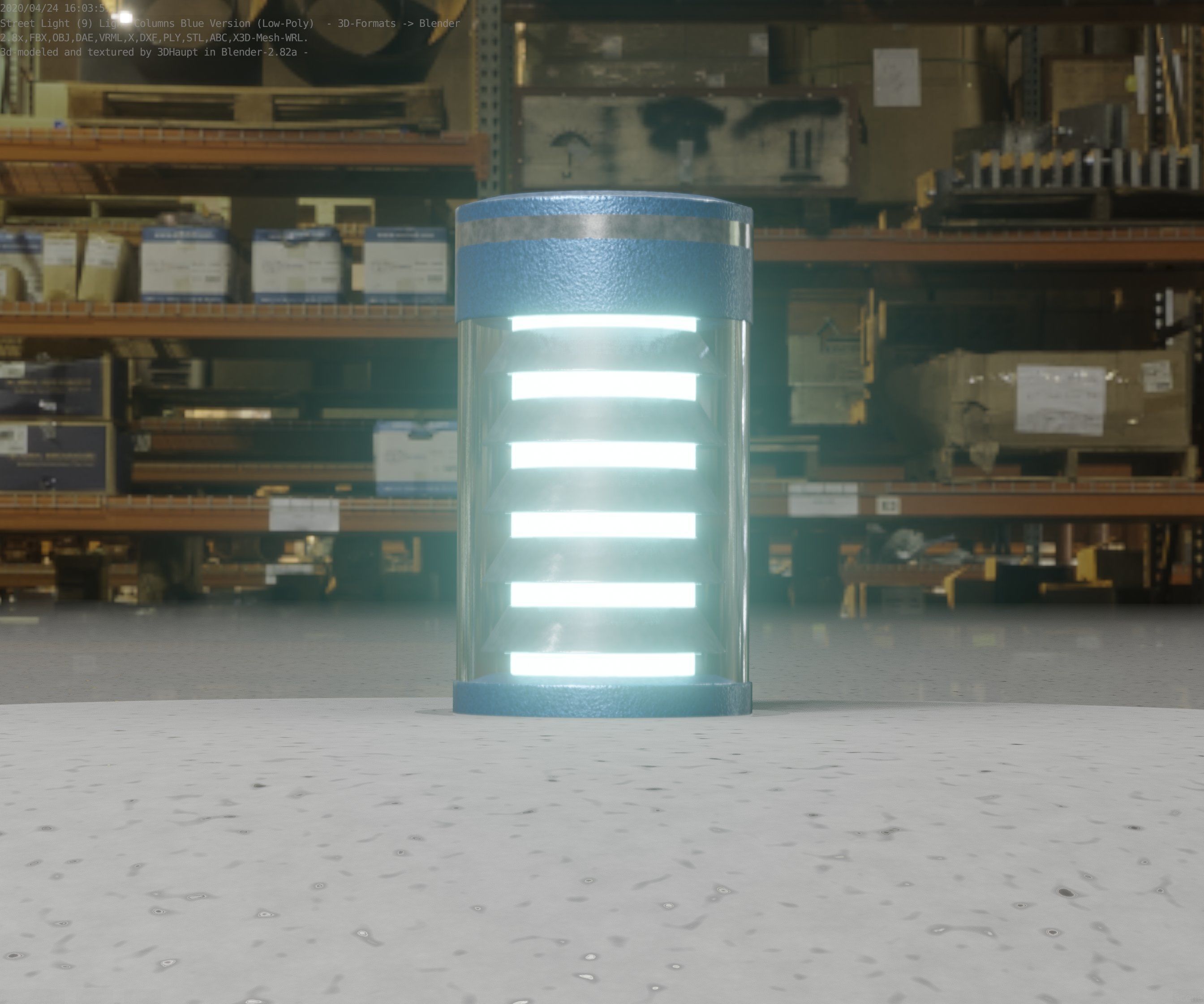 Low-Poly Blue Light Column 1 - Street Light Set-9 Low-poly 3D model_36