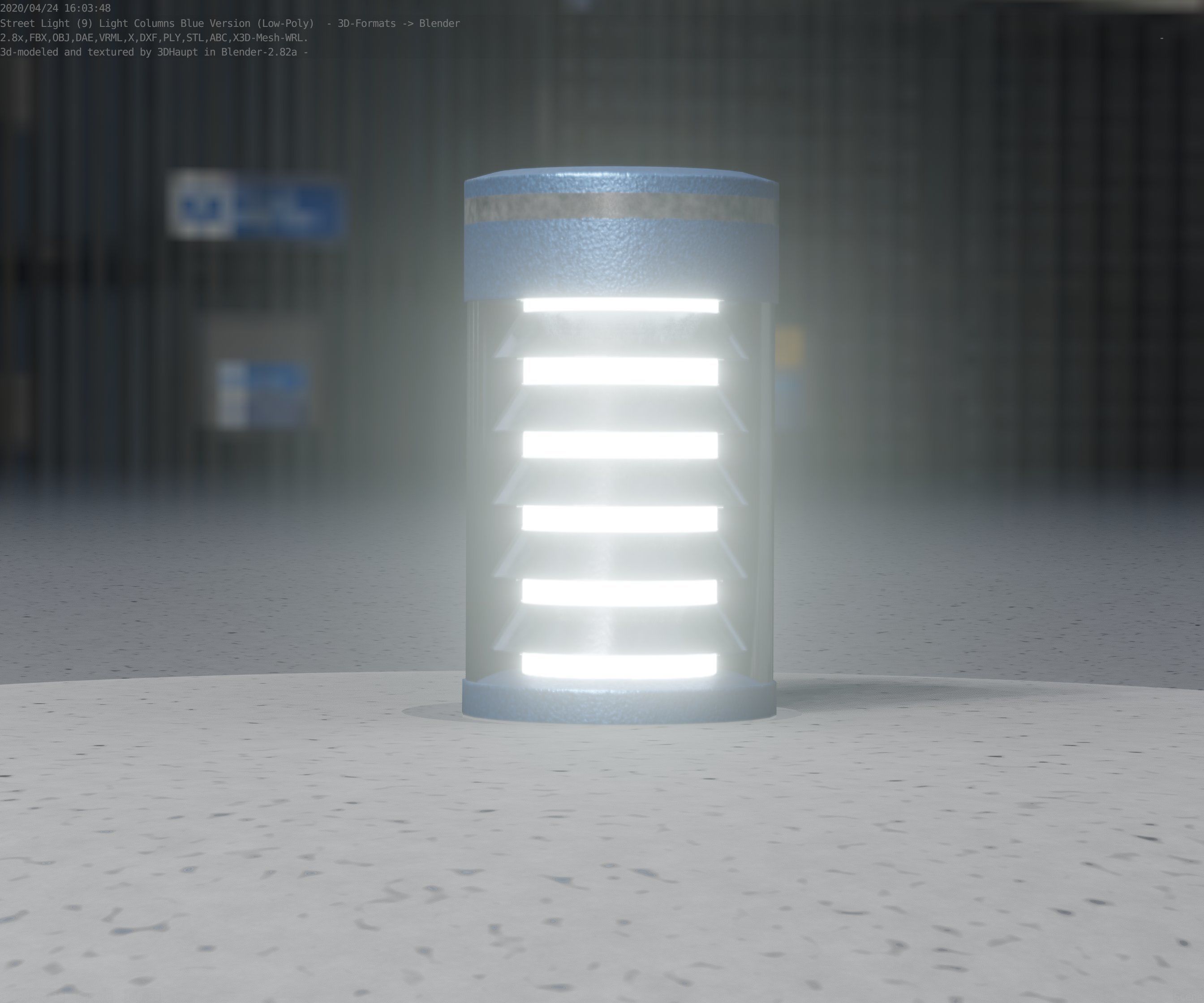 Low-Poly Blue Light Column 1 - Street Light Set-9 Low-poly 3D model_31