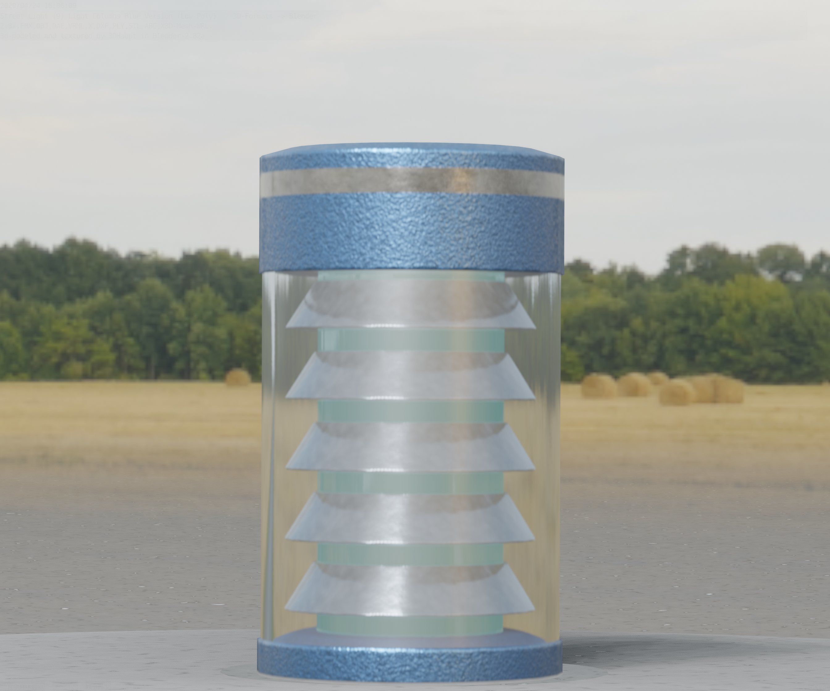 Low-Poly Blue Light Column 1 - Street Light Set-9 Low-poly 3D model_92