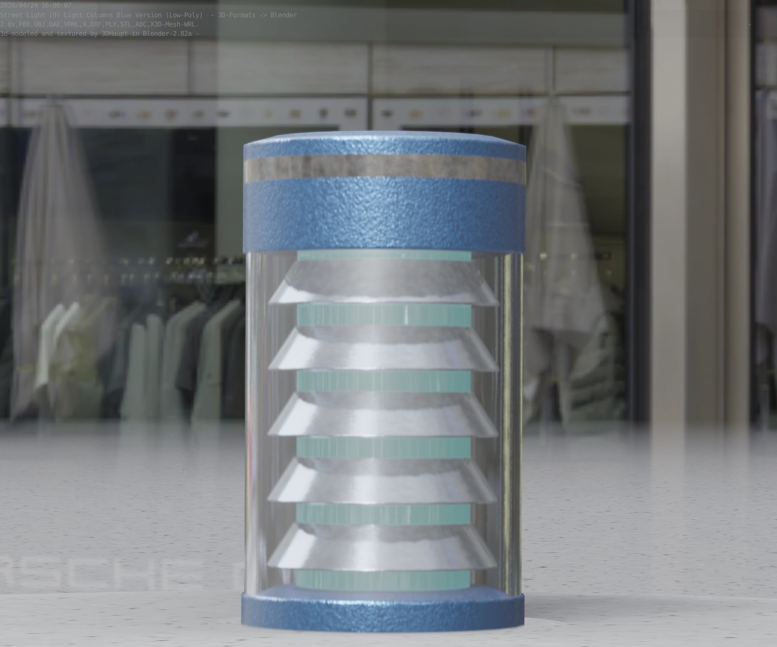 Low-Poly Blue Light Column 1 - Street Light Set-9 Low-poly 3D model_91