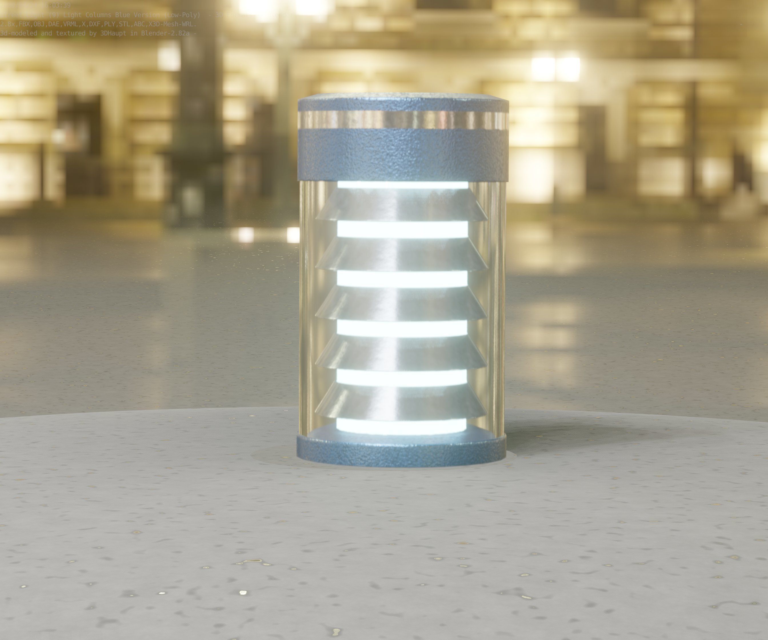 Low-Poly Blue Light Column 1 - Street Light Set-9 Low-poly 3D model_26