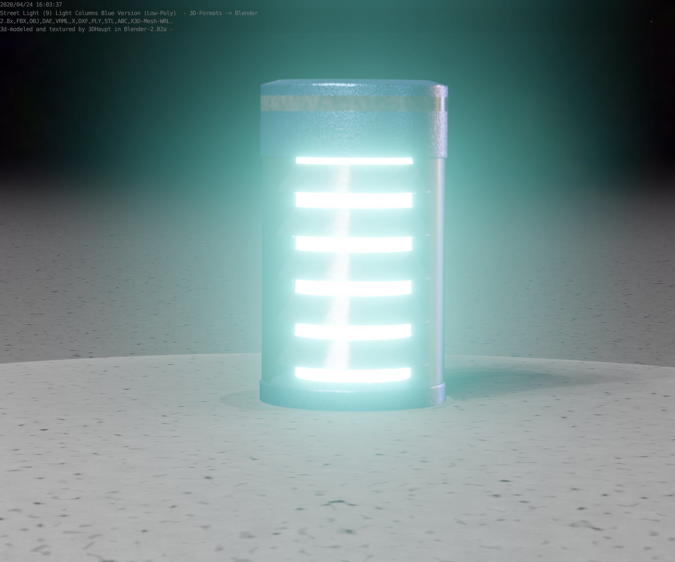 Low-Poly Blue Light Column 1 - Street Light Set-9 Low-poly 3D model_25